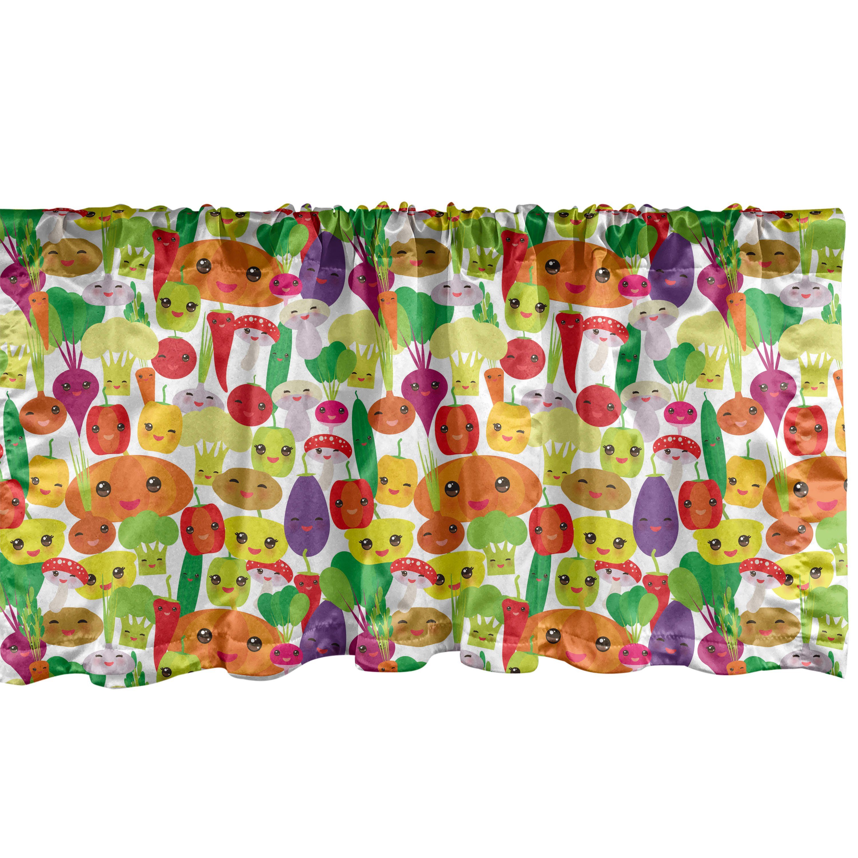 Scheibengardine Vorhang Volant für Küche Schlafzimmer Dekor mit Stangentasche, Abakuhaus, Microfaser, Gemüse Lächeln Kawaii Foods