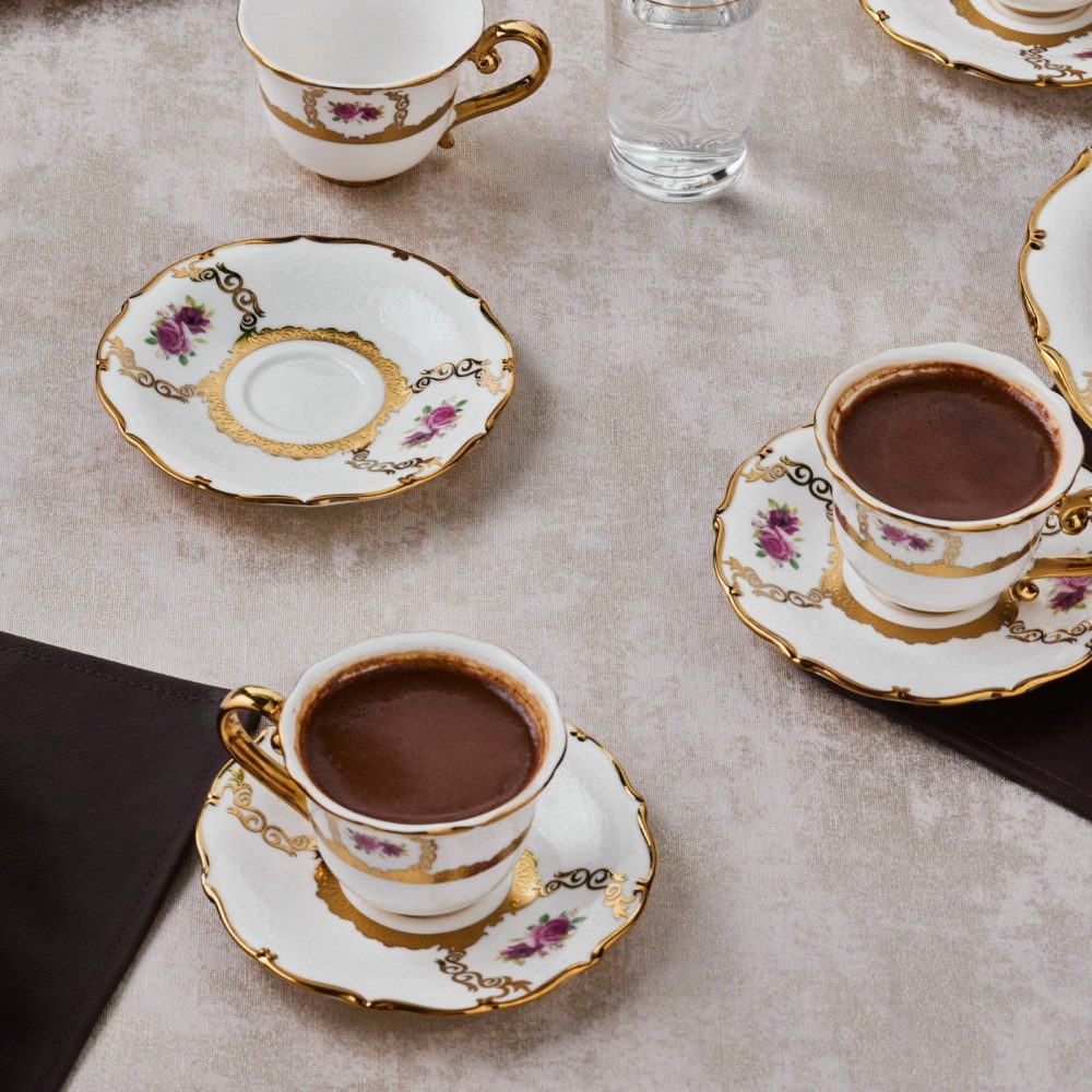 Karaca Kaffeeservice Karaca Royal Bone Elizabeth Kaffeetasse mit Untertasse Set 6 Personen