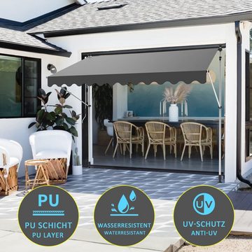 Feel2Home Klemmmarkise Klemmmarkise 150-400cm Balkon Sonnenschutz Terrasse LED versch. Farben Gummierter Standfuß für besseren Halt