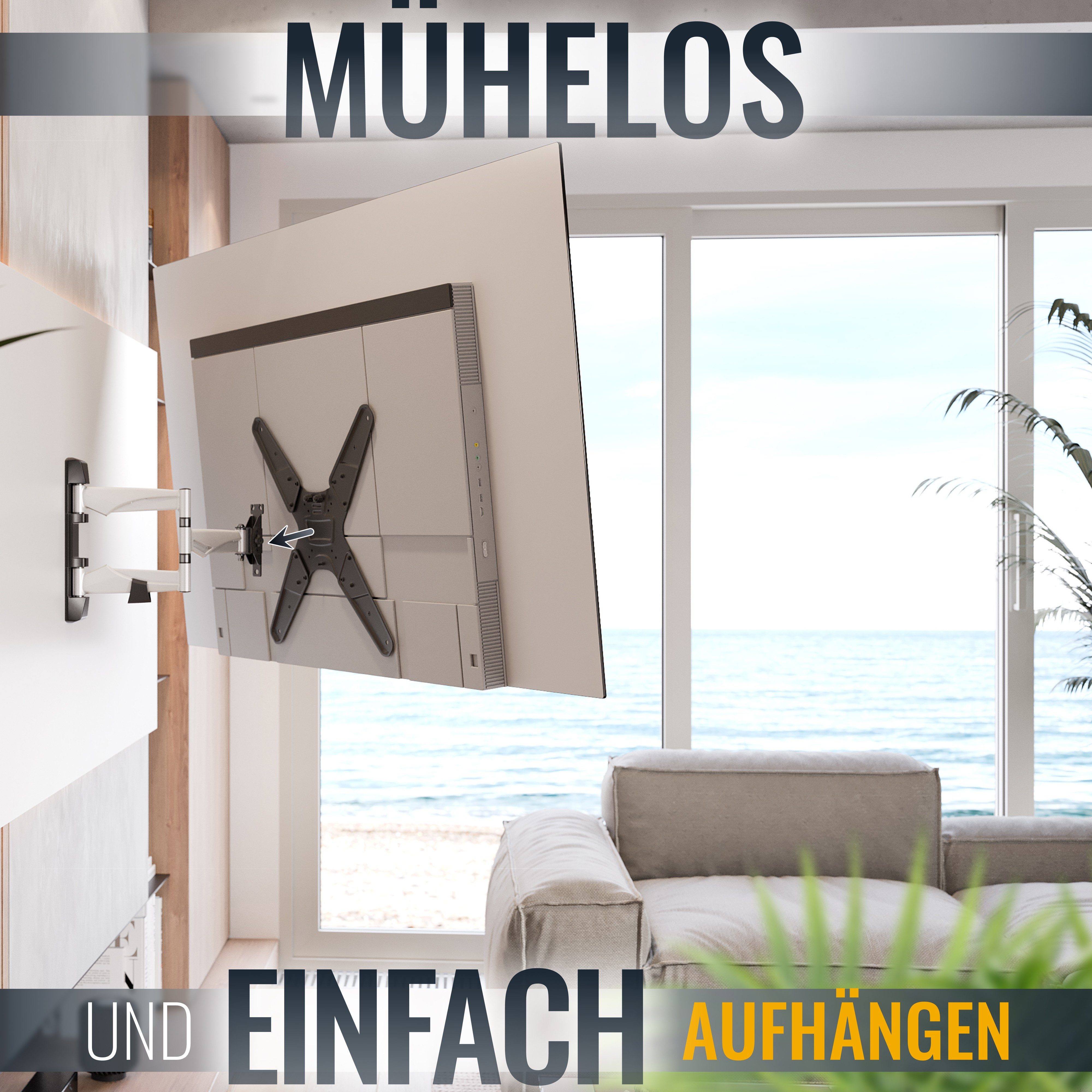 RICOO TV-Wandhalterung S3244, (bis 55 Zoll, VESA bis 400x400, 1-tlg., schwenkbar neigbar ausziehbar Fernseher Halter universal VESA 400x400)