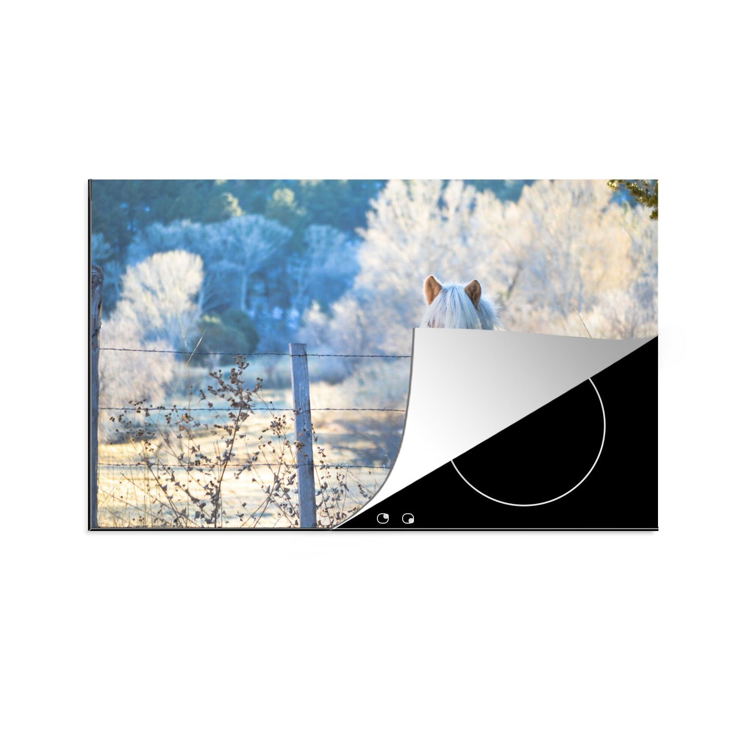 MuchoWow Herdblende-/Abdeckplatte Pferd - Winter - Schnee, Vinyl, (1 tlg), 80x52 cm, Induktionskochfeld Schutz für die küche, Ceranfeldabdeckung