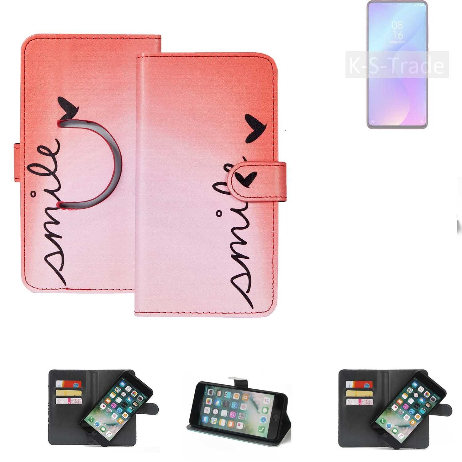 K-S-Trade Handyhülle für Xiaomi Mi 9T, Schutzhülle Handyhülle Hülle cover bookstyle Etui ''smile'' rot