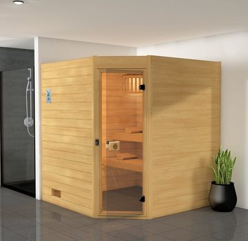 weka Sauna Vaasa 2 Eck, BxTxH: 189 x 172 x 203,5 cm, 38 mm, 7,5 kW Bio-Kombiofen mit ext. Steuerung