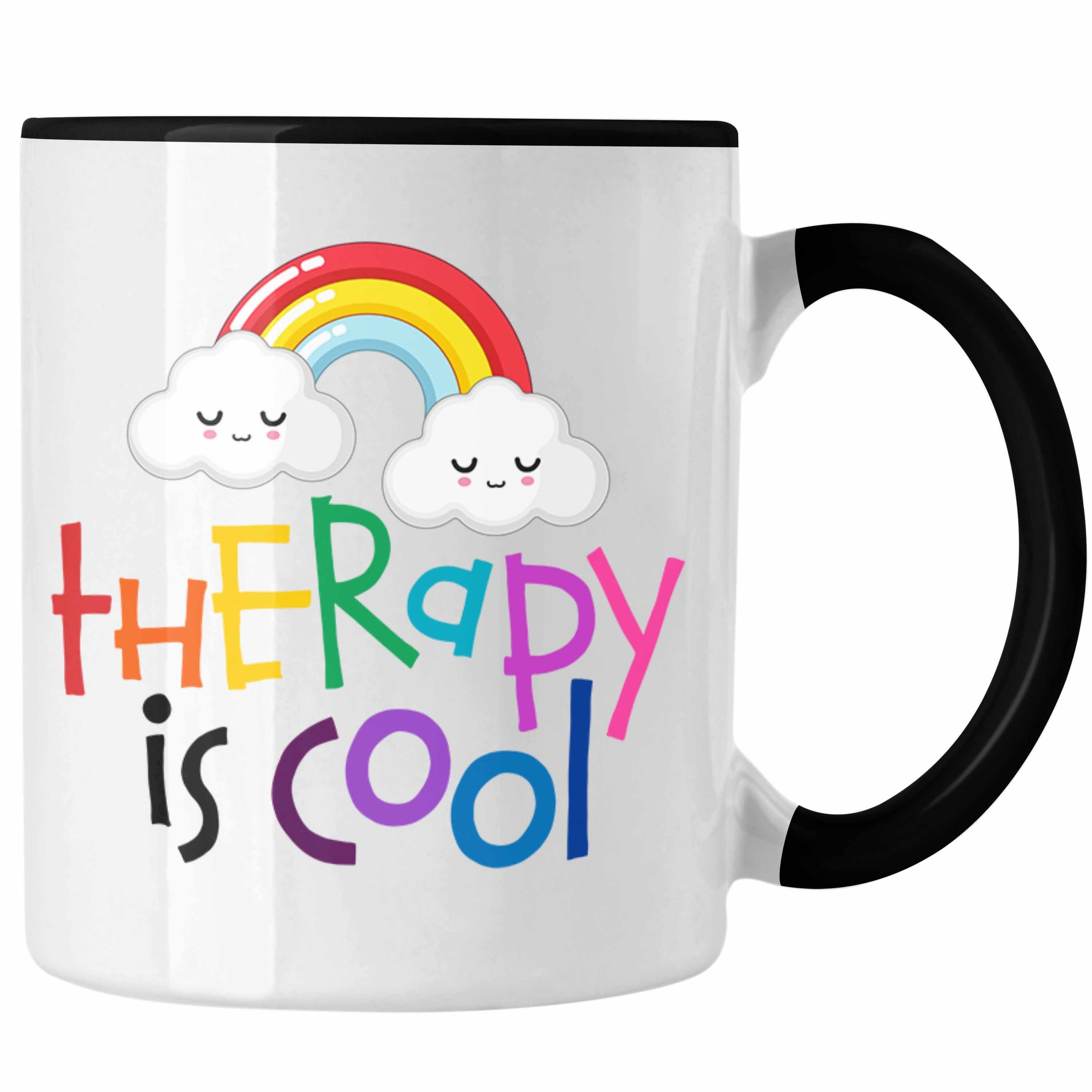 Trendation Tasse "Therapy Is Cool" Tasse Geschenkidee für Psychotherapie-Fans Schwarz