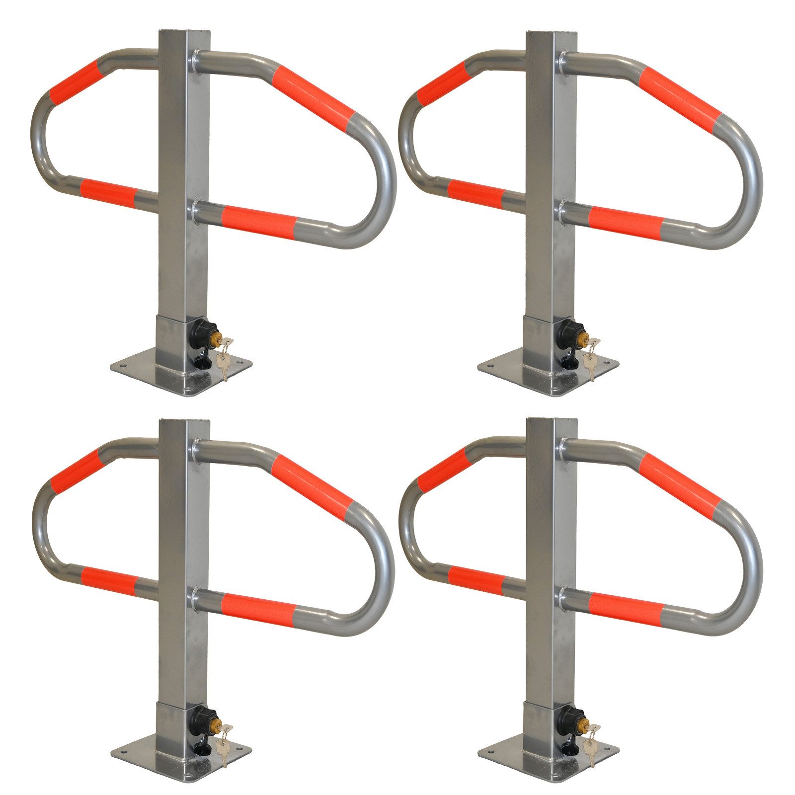 TRUTZHOLM Absperrpfosten Parkplatzsperre Metall grau abschließ-und klappbar Parkplatzbügel (Spar-Set, 1-tlg., 4er Set), 2 Schlüssel,47x73cm,Grundplatte:18x18cm,4kg