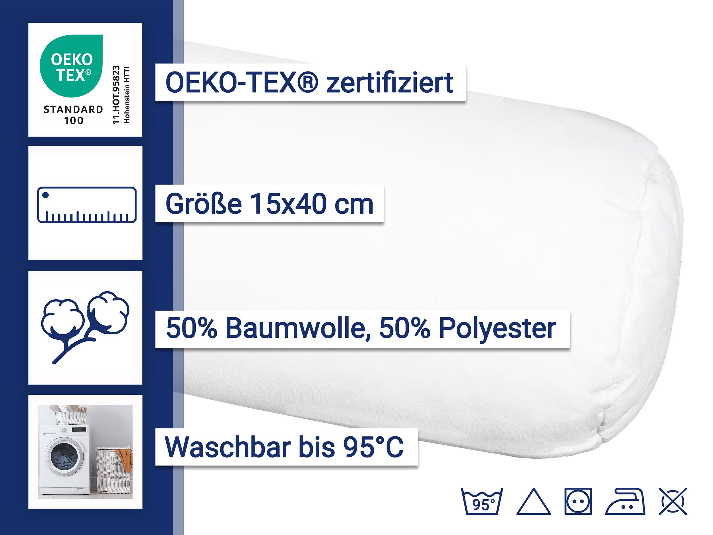 ZOLLNER Nackenrollenbezug, (1 Stück), 15 x 40 cm, 50% Polyester, 50% Baumwolle, vom Hotelwäschespezalisten