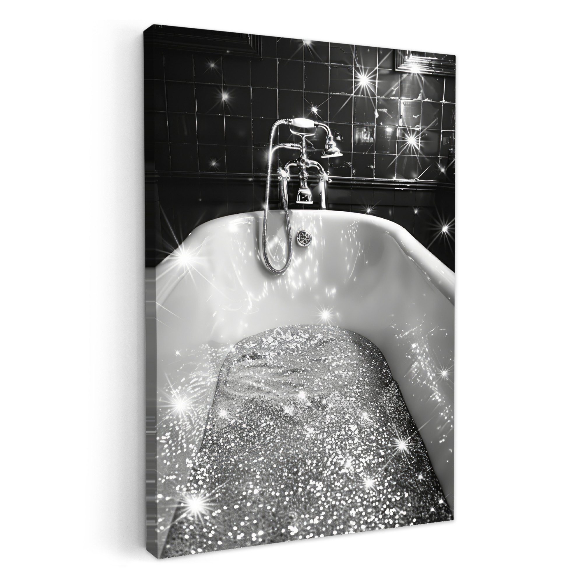 OneMillionCanvasses® Leinwandbild Badewanne - Glitzer - Schwarz und weiß - günstig online kaufen