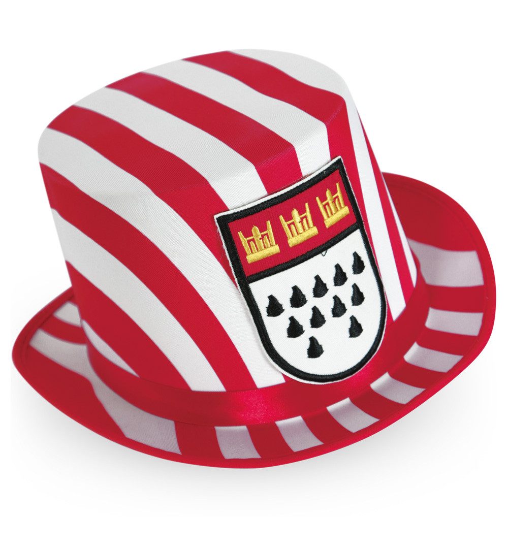 Fries Kostüm Zylinder Kölle Alaaf Köln Wappen Karneval Fasching Gr. 59 Rot Weiß, 59 cm Kopfumfang
