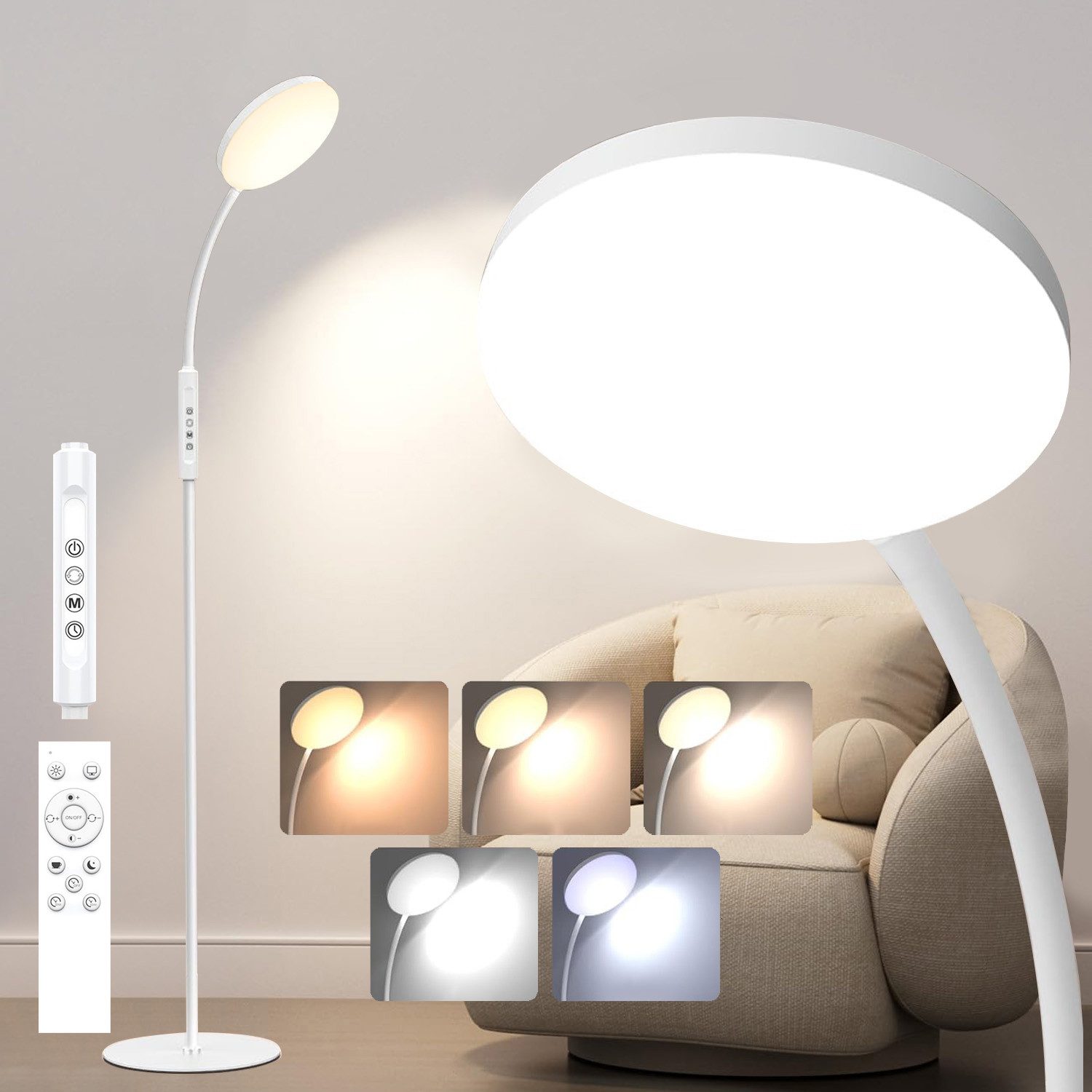 LMaxhome Stehlampe Dimmbare LED Wohnzimmerlampe Leselampe für Schlafzimmer, günstig online kaufen