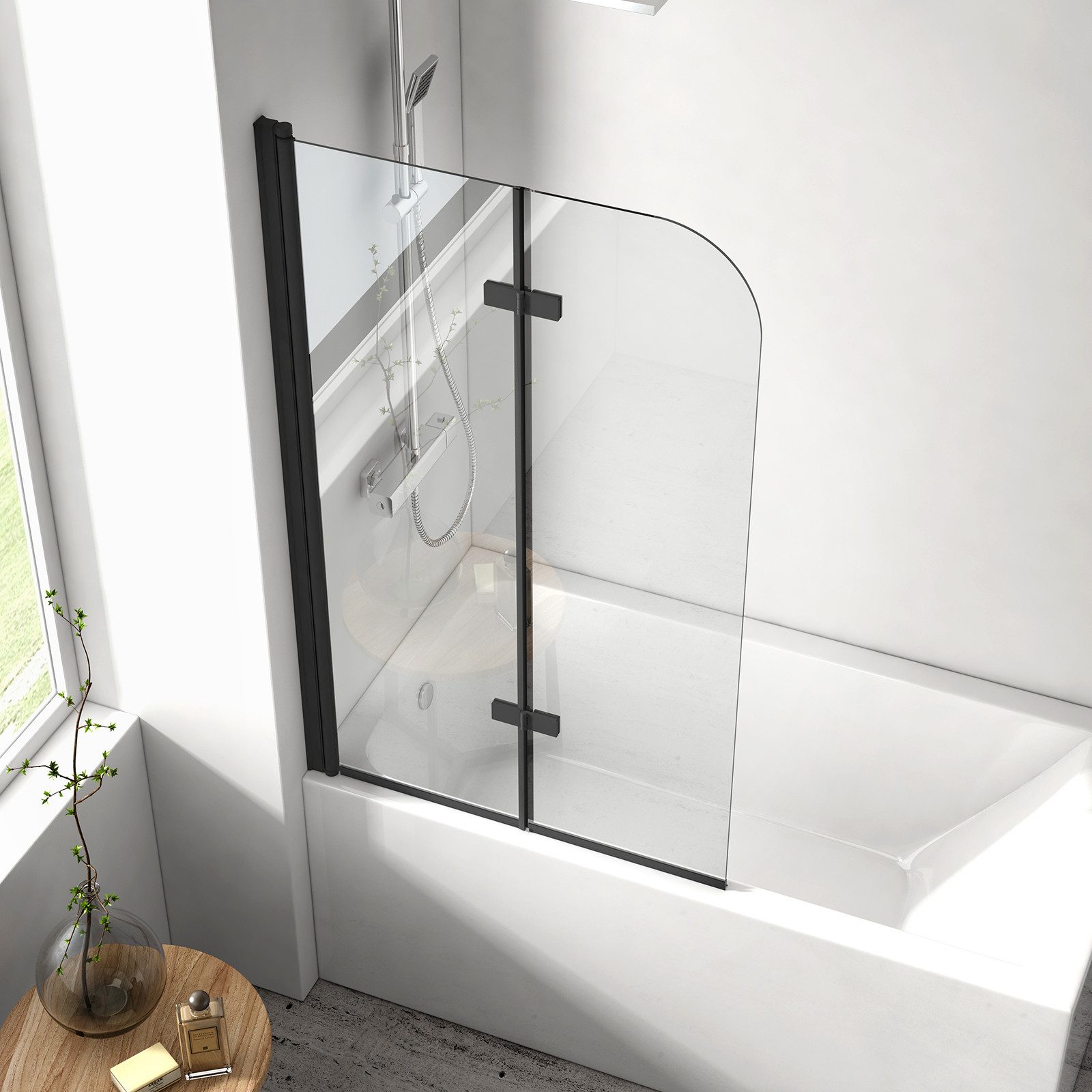 EMKE Badewannenaufsatz Duschwand für Badewanne,2-teilig Duschwand Faltbar Schwenkbar Aufsatz, Einscheibensicherheitsglas, (Set), 6mm gehärtetes Glas, schützt vor Kalk und Wasserflecken