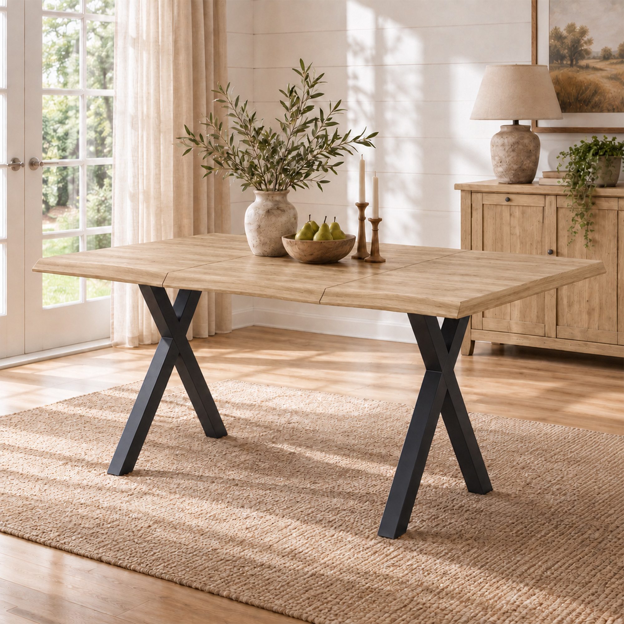 Flieks Esstisch Wellenförmiges Tischplattendesign, verdickte Tischplatte 2,8cm (160x78x77 cm, 1-St., 1 Tisch), rechteckig Schreibtisch Multifunktionstisch Natur – Bild 4 von 5