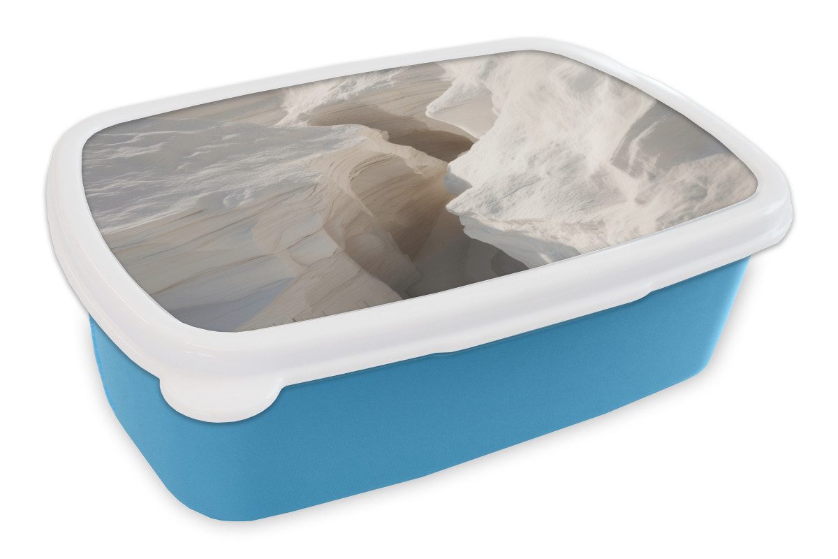 MuchoWow Lunchbox Schlucht - Weiß - Schnee, Kunststoff, (2-tlg), Brotdose, Lunchbox, Brotbox für Kinder und Erwachsene