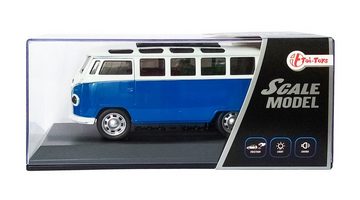 Modellbus RETRO BUS in Vitrine Modell mit Licht Sound Friktionsantrieb 15cm Modellbus Modellauto Auto Kinder Geschenk 28 (Blau)
