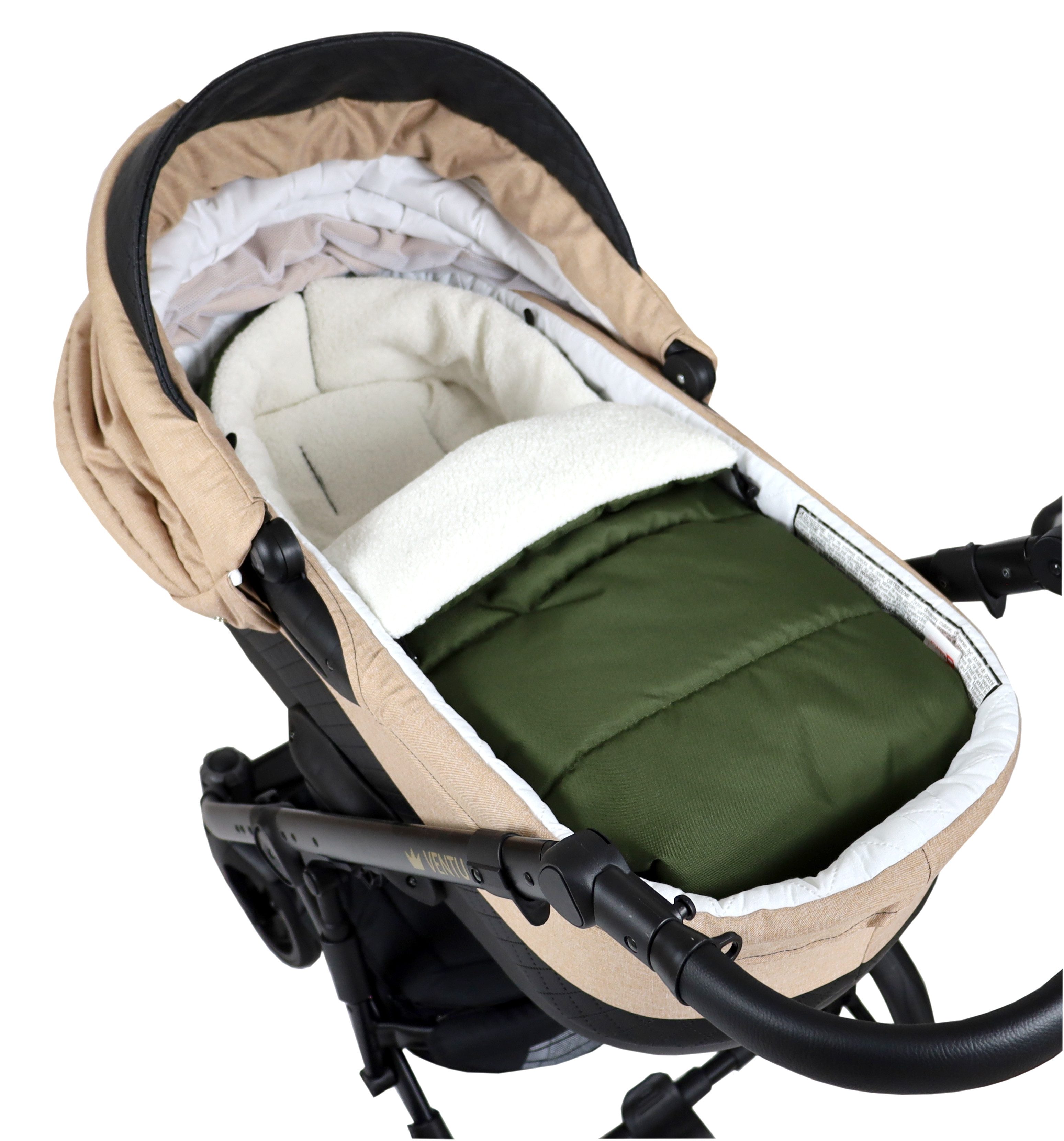 BabyLux Fußsack Bouclé Winter Fußsack 90cm Kinderwagen Buggy, Babyschale Schlafsack, BF3 Grün + Boucle Ecru