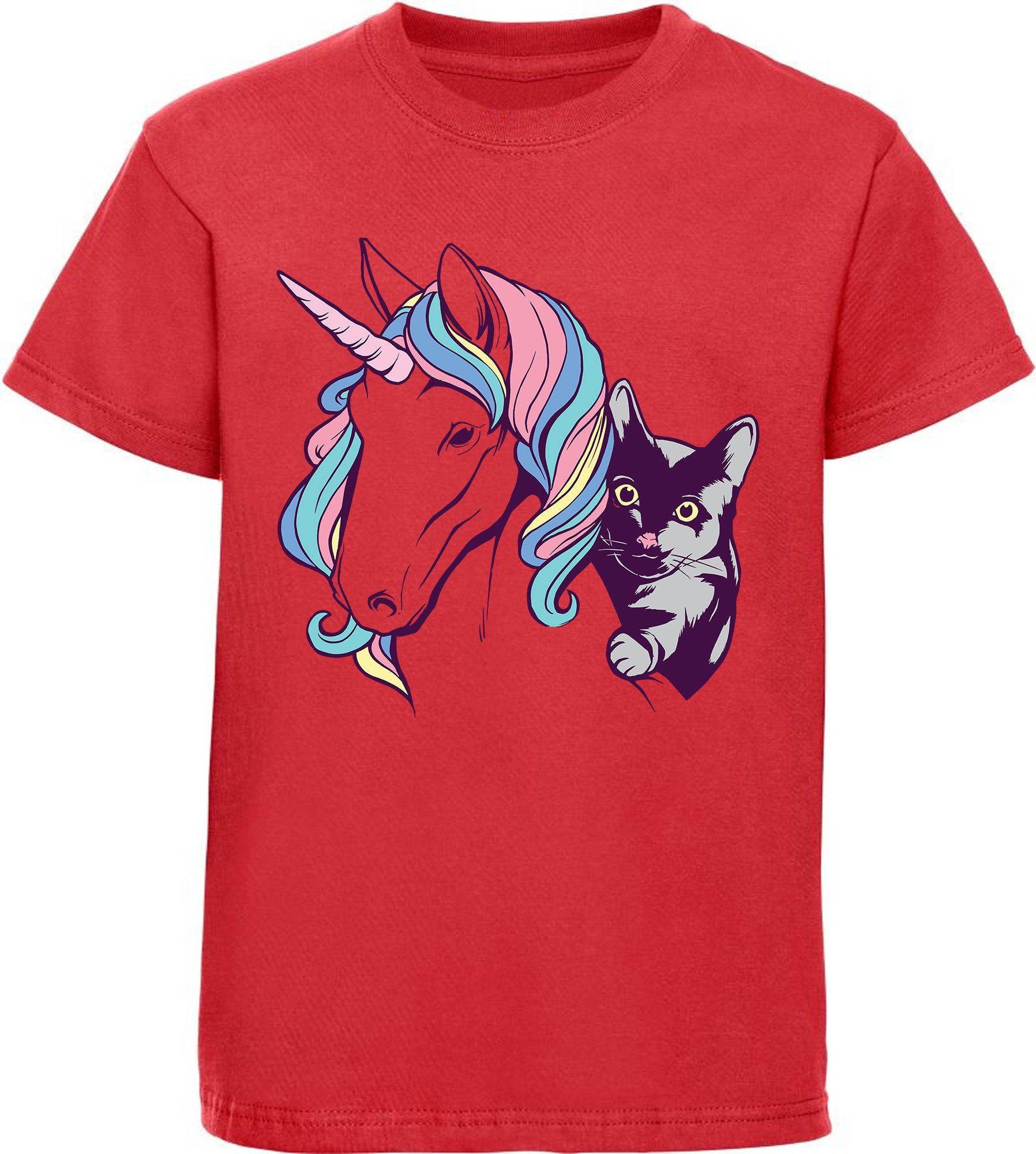 Print-Shirt bedrucktes Kinder Mädchen Einhorn T-Shirt mit Katze