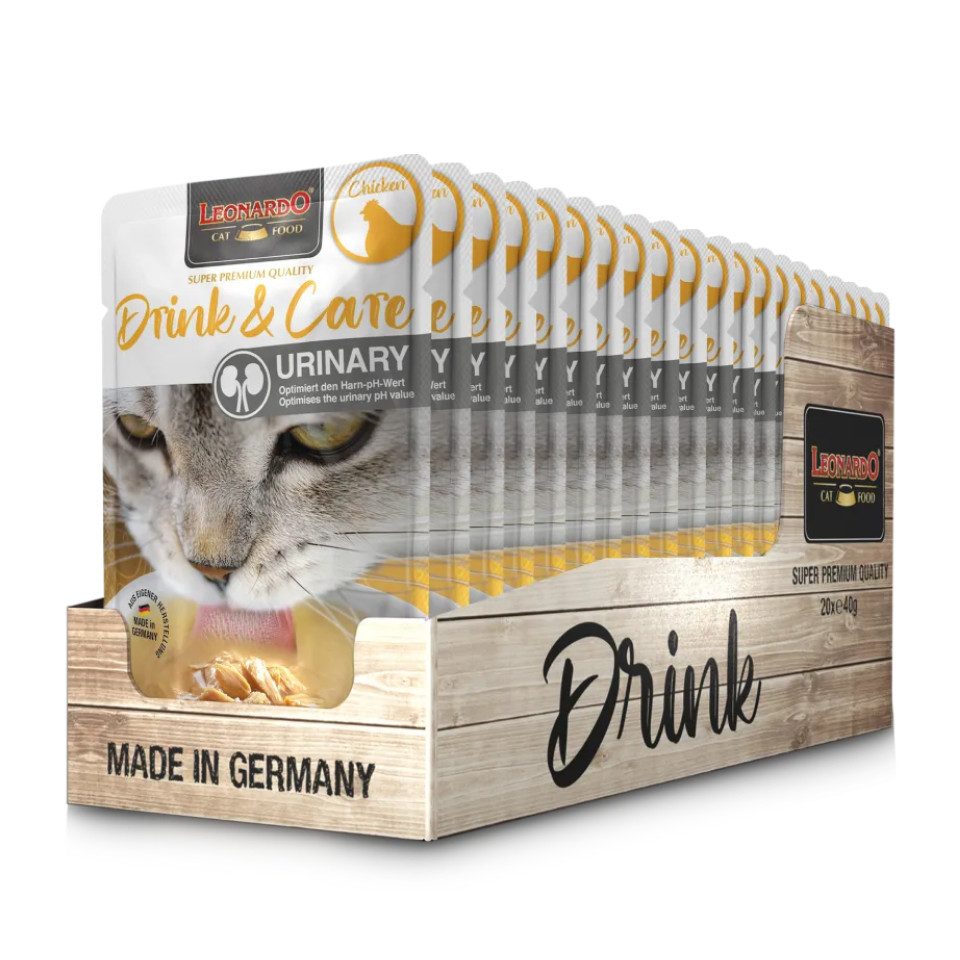 Leonardo Catfood Drink Care Urinary Chicken - mit Hühnerbrühe und Hühnerfleisch 20x40g, Nassfutter für: Katzen