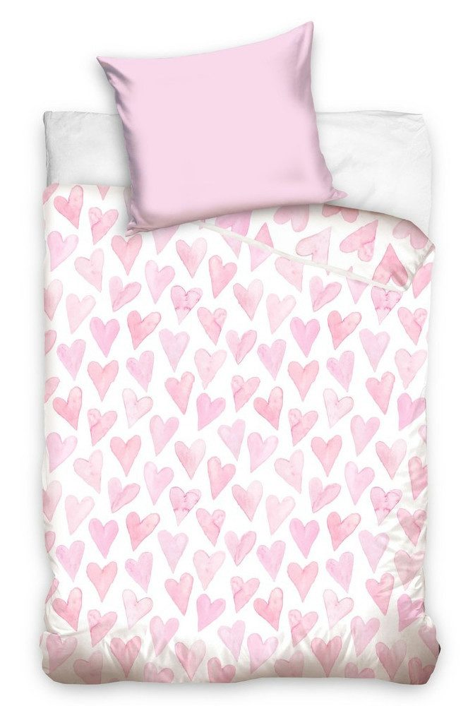 Carbotex Bettwäsche Rosa Herzen Bettwäsche 140 x 200 cm günstig online kaufen