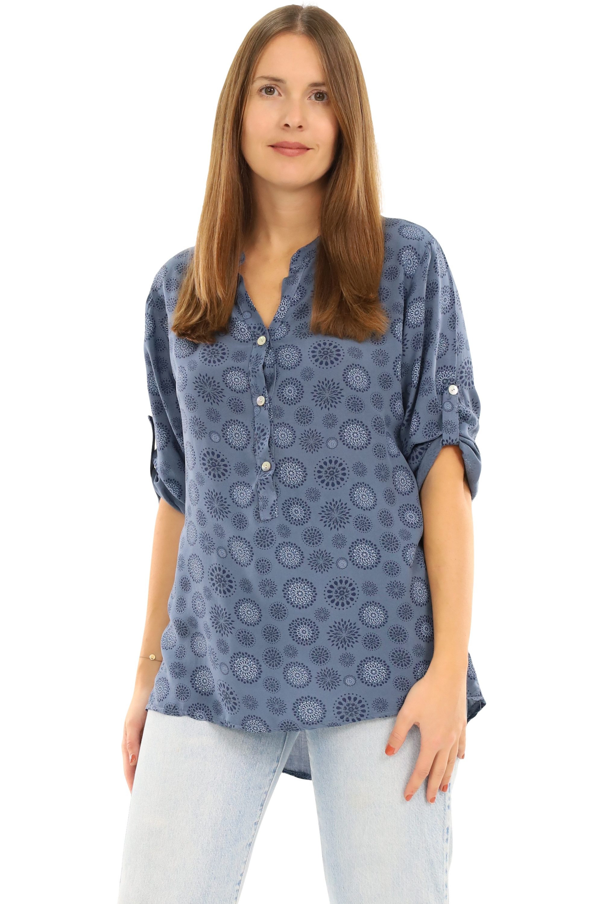 malito more than fashion Schlupfbluse malito Damen Bluse mit Print, Tunika mit ¾ Armen, Blusenshirt auch Bluse mit Kreis Blumen Print 3/4 Ärmeln Einheitsgröße