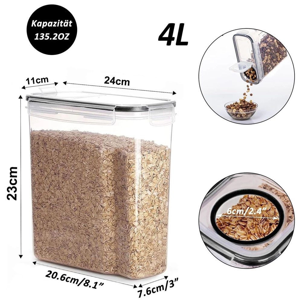 SURFOU Vorratsdose Vorratsdosen mit Deckel Luftdicht Küchen Organizer Frischhaltedosen 4L, Kunststoff, (4er Set Spaghetti-Box–Müslibehälter, Getreidebehälter, Mehlbehälter, Zuckerdose, Keksdose, Vorratsdosen mit Deckel luftdicht, BPA-frei, Lebensmittelechtes Material, stapelbar & mit Etiketten + Stift, 4-tlg., Aufbewahrungsbox Küche für Müsli, Cornflakes, Mehl & Zucker), Großes Fassungsvermögen, Platzsparend stapelbar
