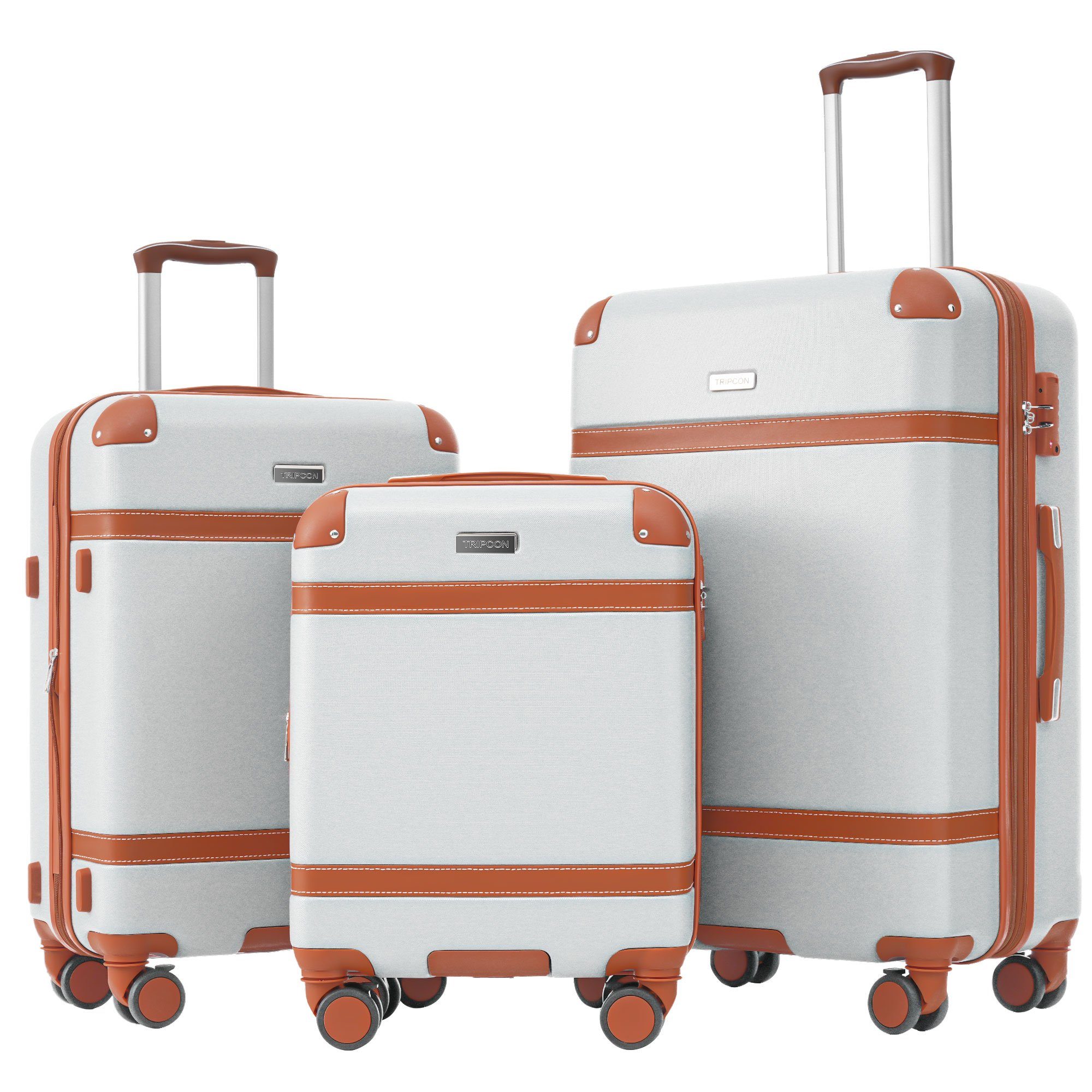 Ulife Trolleyset Kofferset Handgepäck Reisekoffer ABS-Material, TSA Zollschloss, 4 Rollen, (3 tlg) Creame