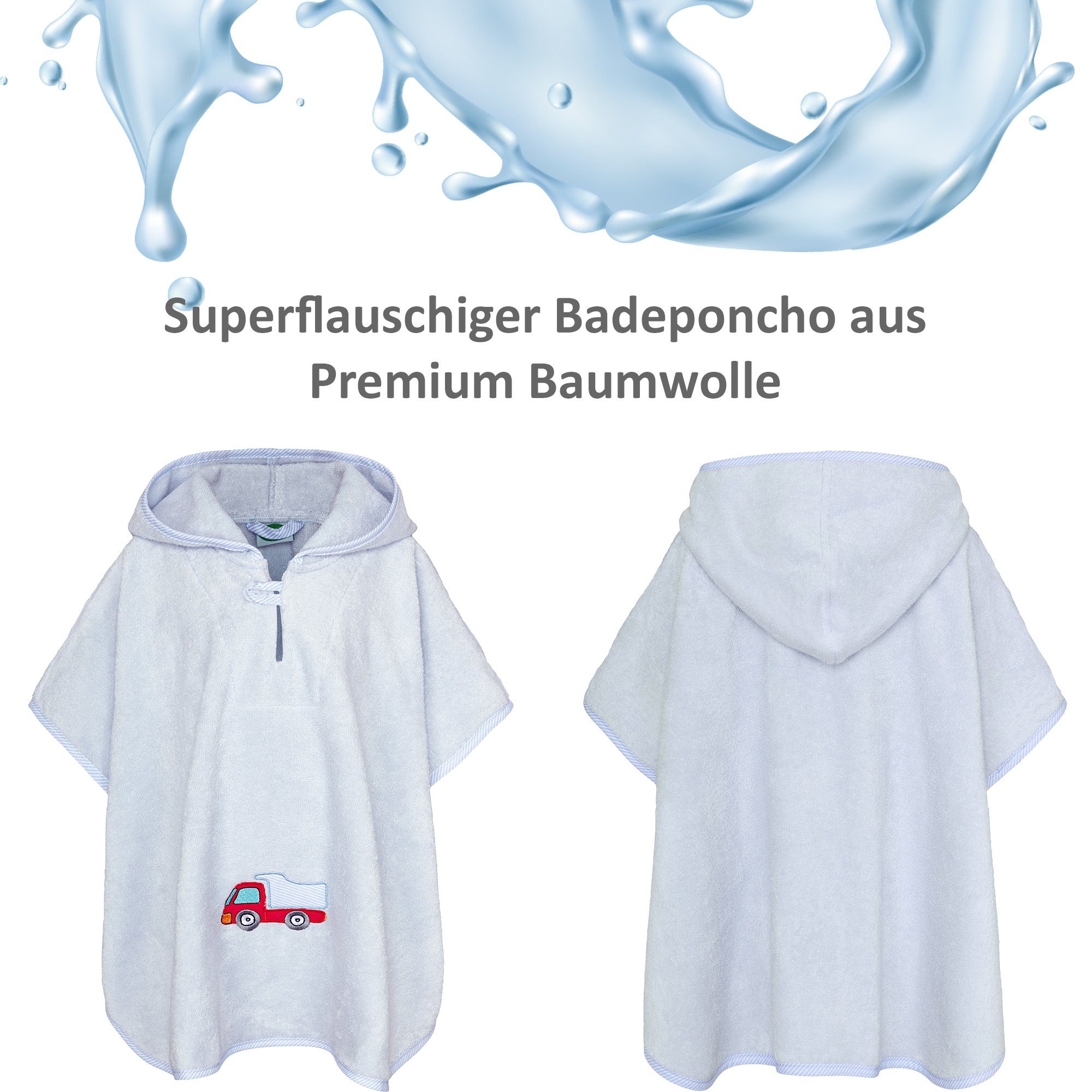 Frottee, Badeponcho mit aus Premium am Armloch Druckknopf Smithy Baumwolle, Auto