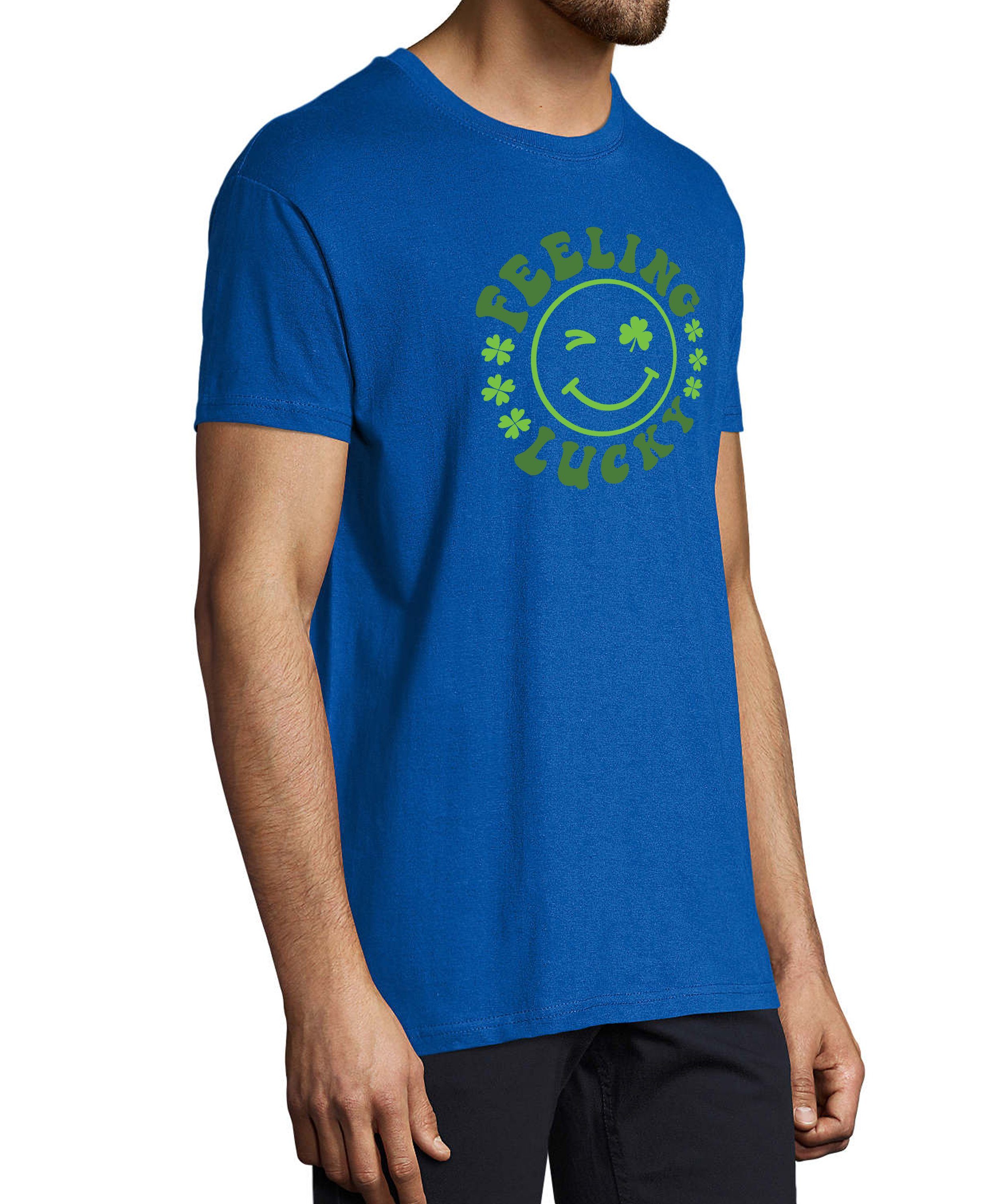 Herren Aufdruck Kleeblättern royal i295 Print blau Baumwollshirt - Smiley Regular mit Zwinkernder T-Shirt Smiley mit MyDesign24 Fit, Shirt