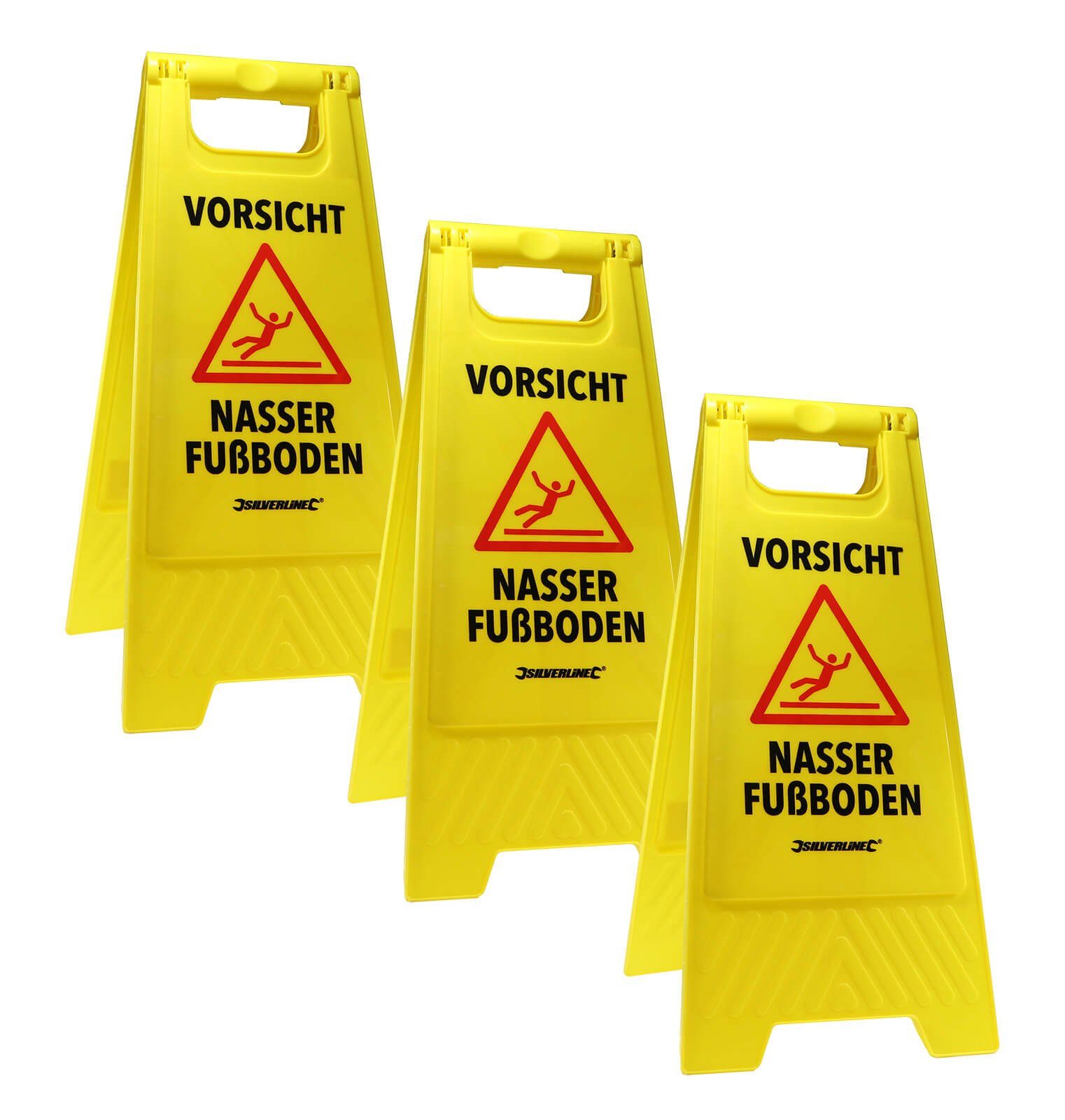 Silverline Warnschild 3er Set Warnschild Vorsicht nasser Fußboden Rutschgefahr