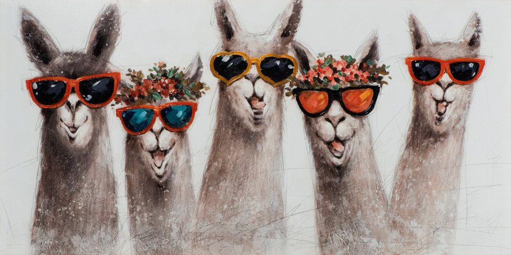 ArtUniverse Gemälde Trendige Lamas 70x140 cm, Tiermotiv