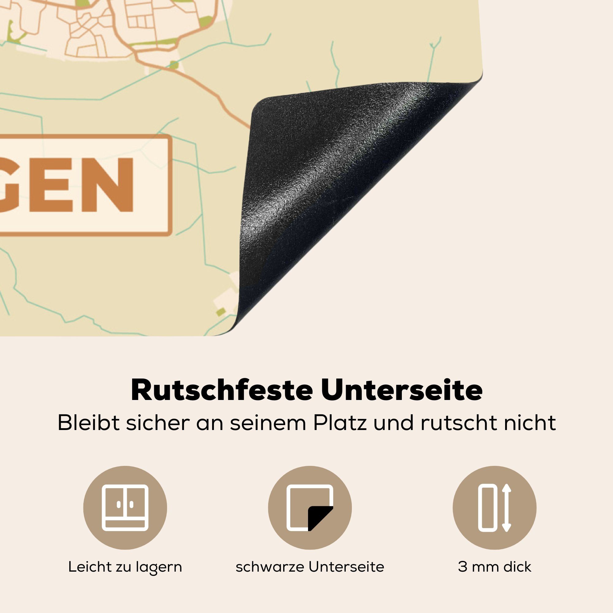 MuchoWow Jahrgang Göttingen Karte - Herdblende-/Abdeckplatte - Stadtplan, - Arbeitsplatte küche (1 Vinyl, 78x78 für tlg), cm, Ceranfeldabdeckung,