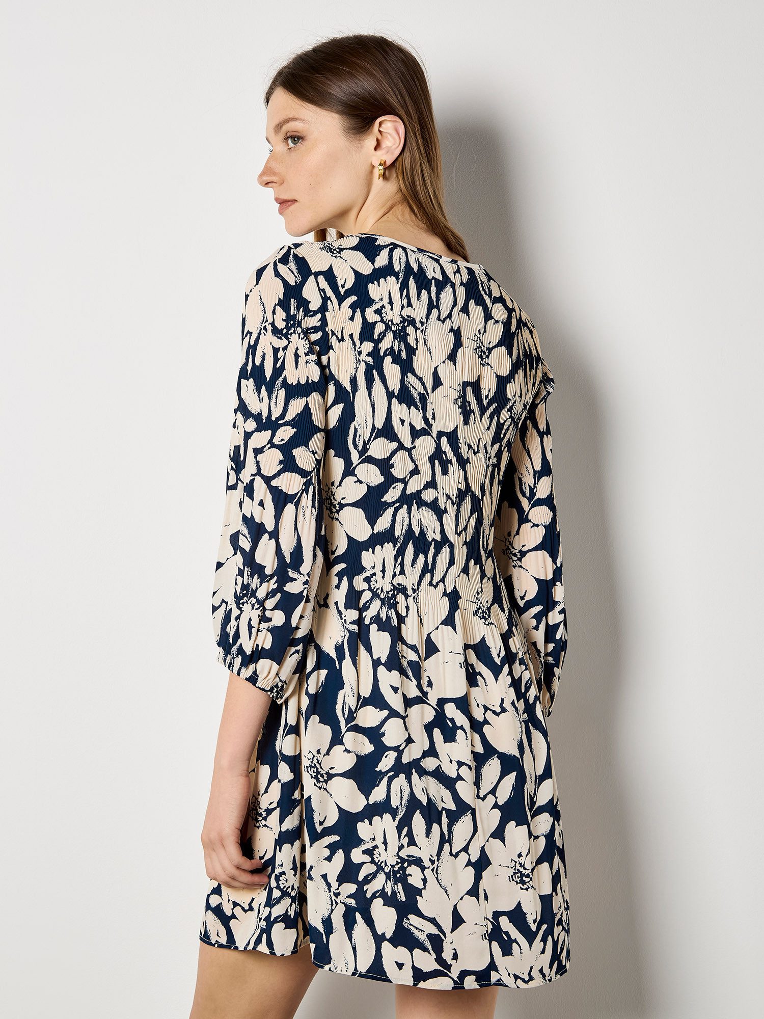 Apricot Chiffonkleid Mini-Kleid aus Chiffon aus Plissee und Blumenmuster