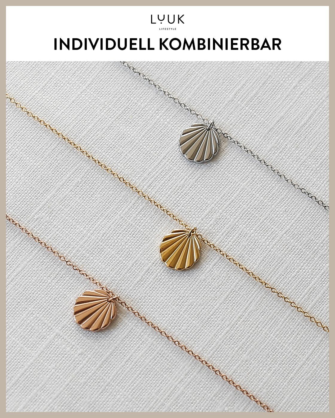 LUUK LIFESTYLE Kette mit Anhänger Geschenkidee Gold HAPPINESS Geschenkkarte, Muschel