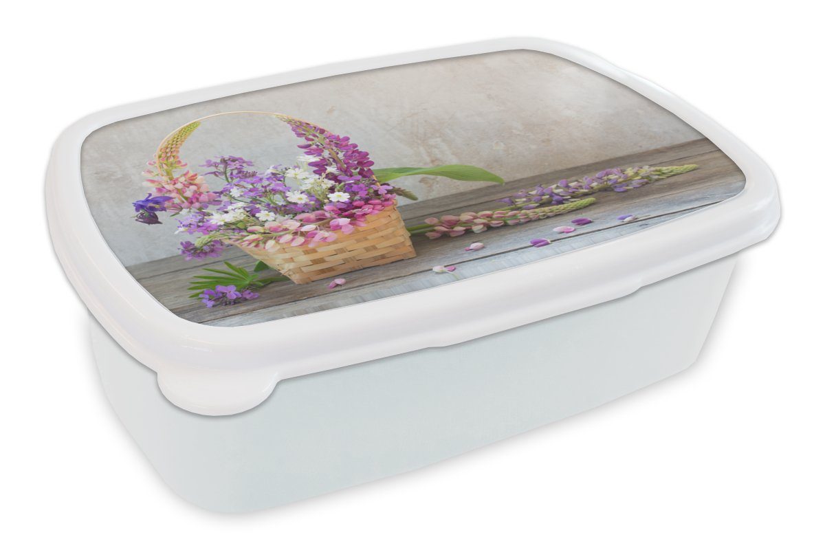 MuchoWow Lunchbox Korb - - Kinder Blumen weiß Kunststoff, Erwachsene, Brotdose, Jungs für und Mädchen für Stilleben, Brotbox (2-tlg), und