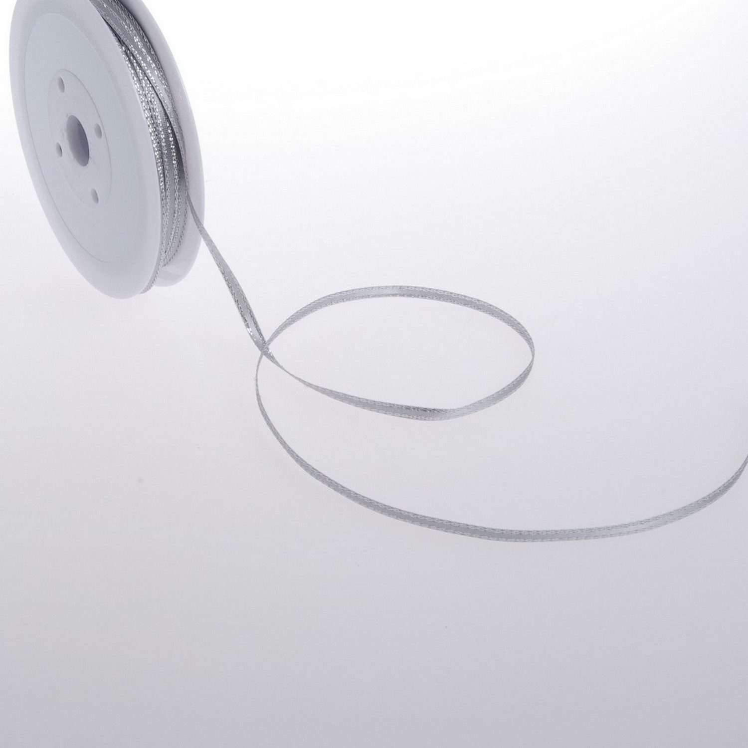 Deko AS Dekoband Double-Face Satin mit Silberkante - grau - 3mm - 50m - 32103 94