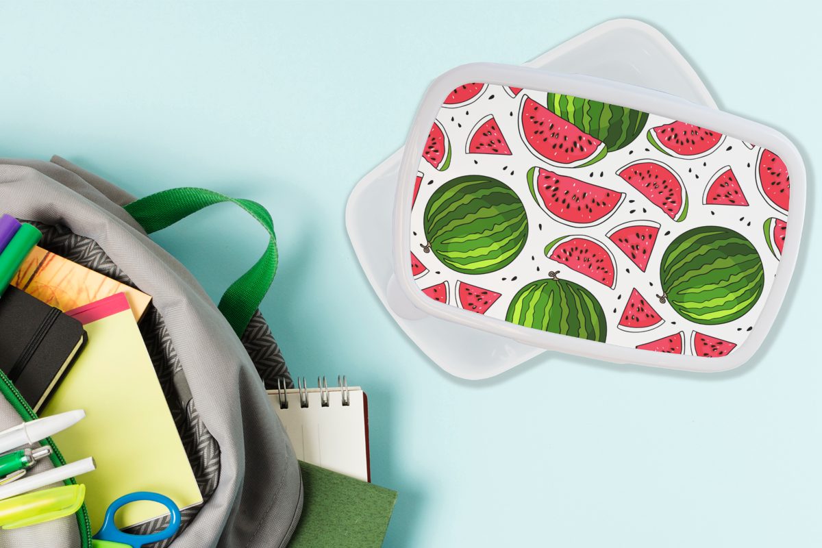 Erwachsene, für Wassermelone Lunchbox Kern Kunststoff, - Jungs Kinder Frucht, für - und MuchoWow und weiß Mädchen Muster - Brotdose, Brotbox (2-tlg),