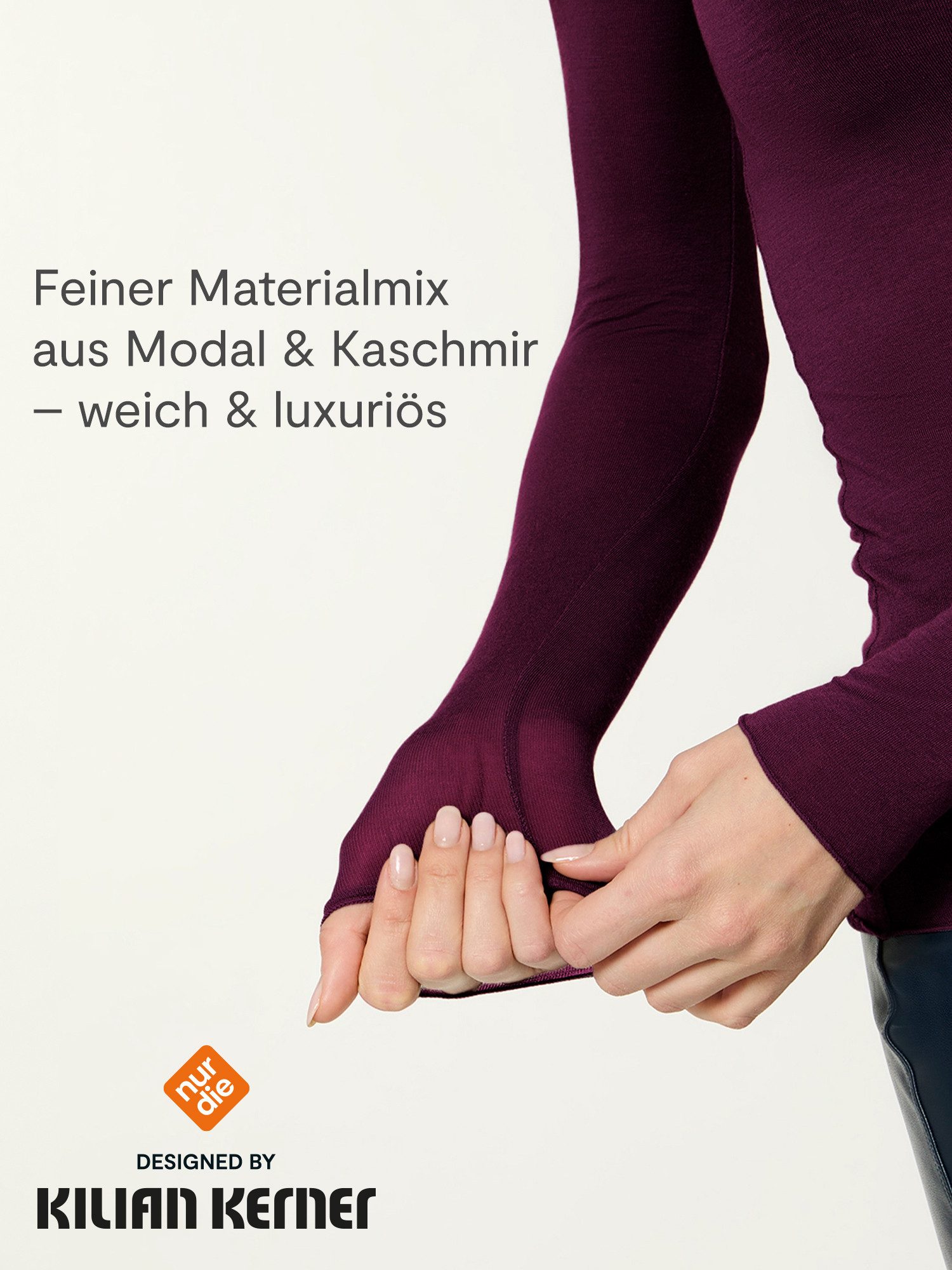Nur Die Longsleeve NUR DIE X KILIAN KERNER Damen Langarmshirt Roundneck mit Kaschmir Wide-Neck-Ausschnitt - kombiniert perfekt Wärme, Weichheit und Stil
