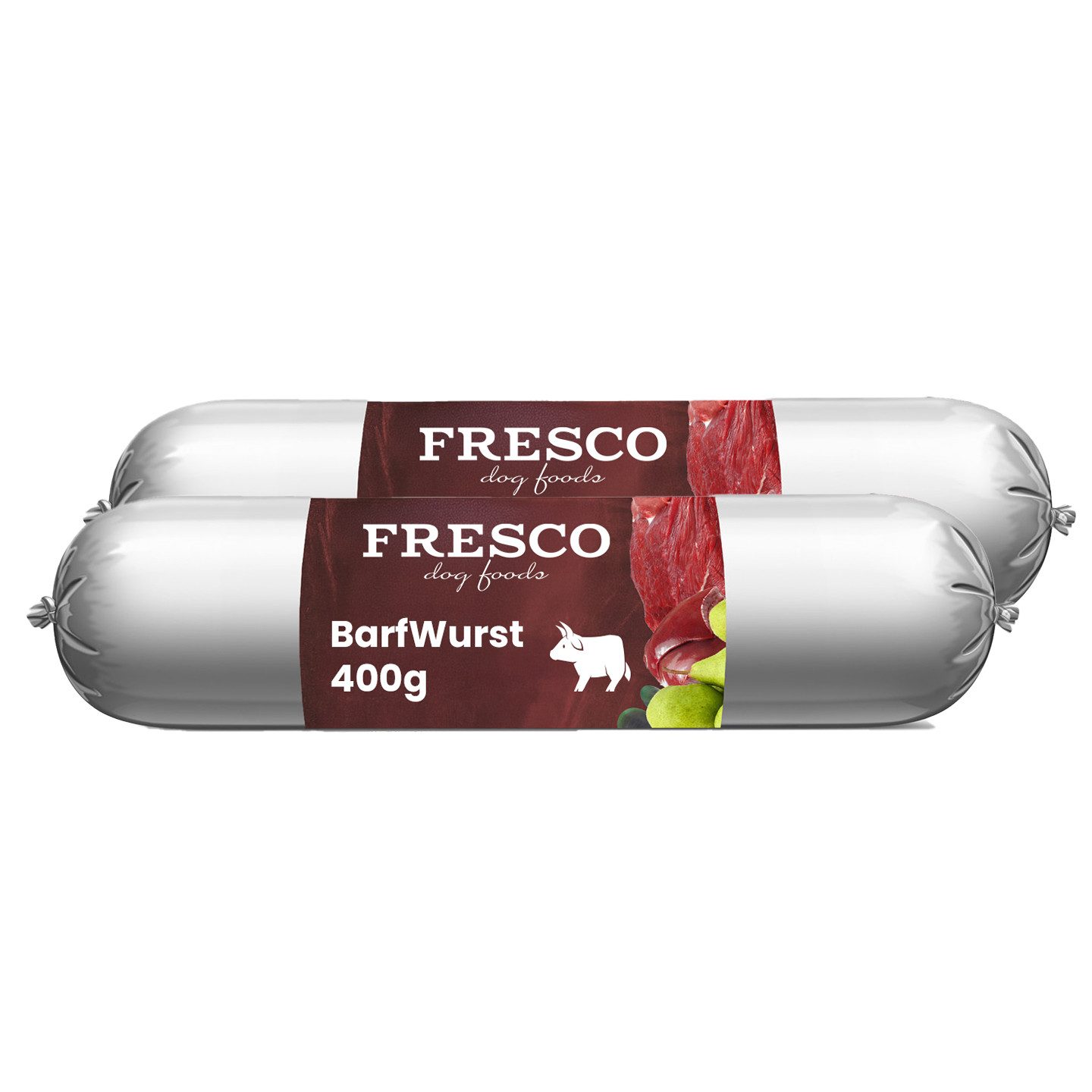 Fresco Dog BARF Hundewurst schnittfest Rind I 2 x 400g, Nassfutter für: Hunde, Getreidefrei, hoher Fleischanteil & mit Grünlippmuschel