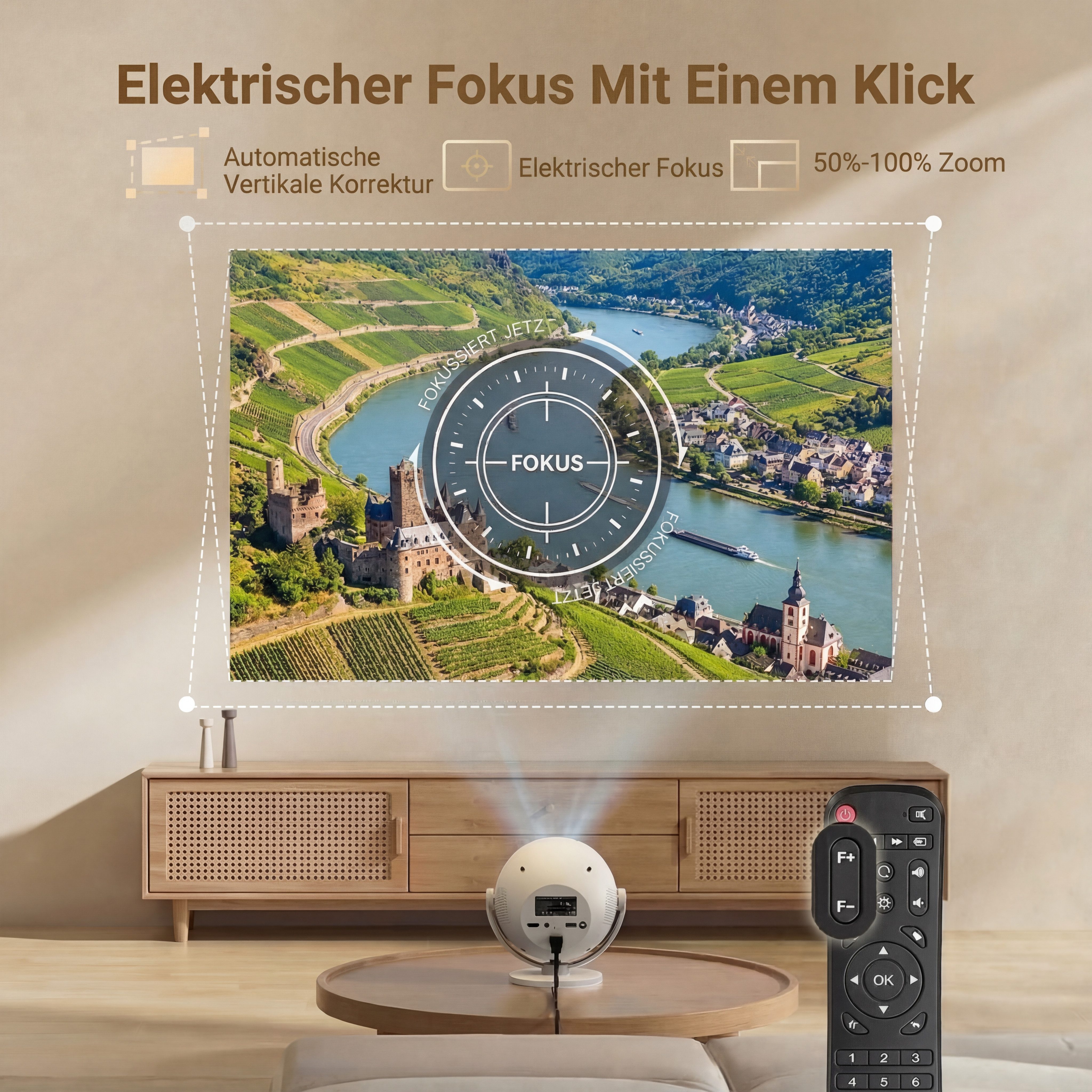 XGODY Gimbal A2 LCD Projektor LED beamer Full HD 1080P Unterstützt 4K Mini-Beamer (300 lm, 10000:1, 3840 x 2160 px, Bluetooth & WiFi 6, elektrischer Fokus, Projektionsgröße 35-130 Zoll)