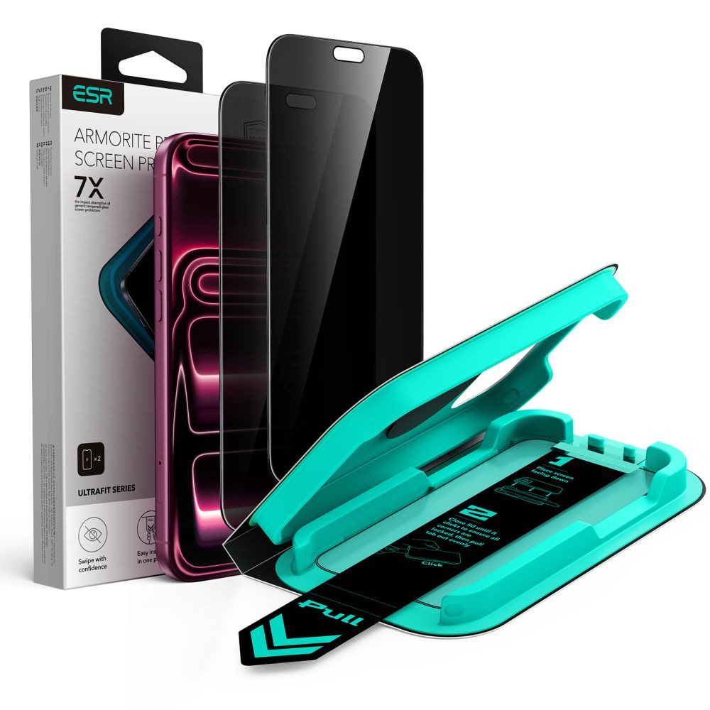 ESR Displayschutzglas Sichtschutzglas Panzerglas Bildschirmschutz für Apple iPhone 18 Pro, Spar-Set, 2 Stück, Sichtschutz, Härte 9H, oleophob, 2,5D-Kanten
