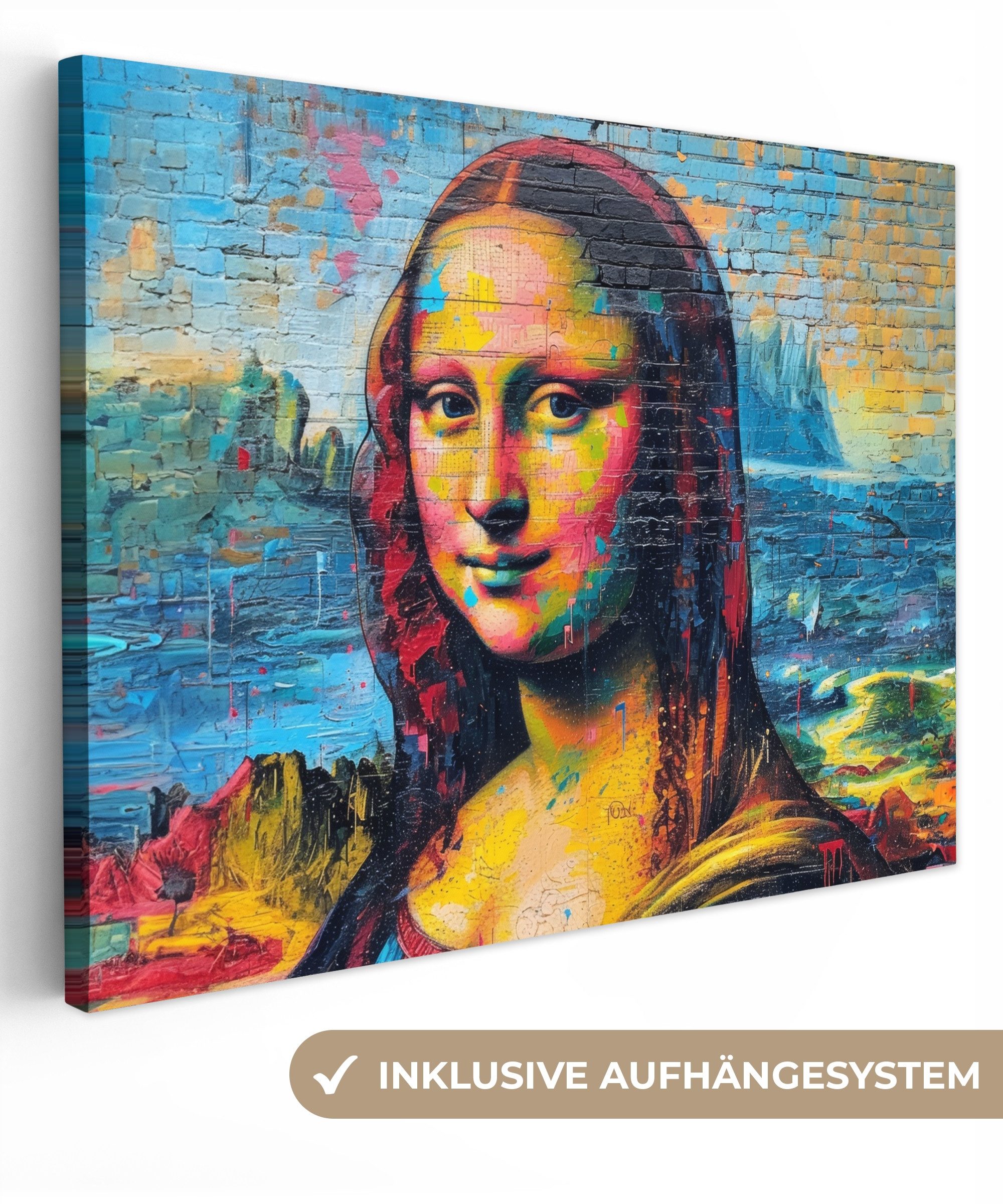 OneMillionCanvasses® Leinwandbild Graffiti - Mona Lisa - Straßenkunst - Da Vinci - Alte Meister, Graffiti - Mona Lisa (1 St), Wandbild Leinwandbilder, Aufhängefertig, Wanddeko 40x30 cm