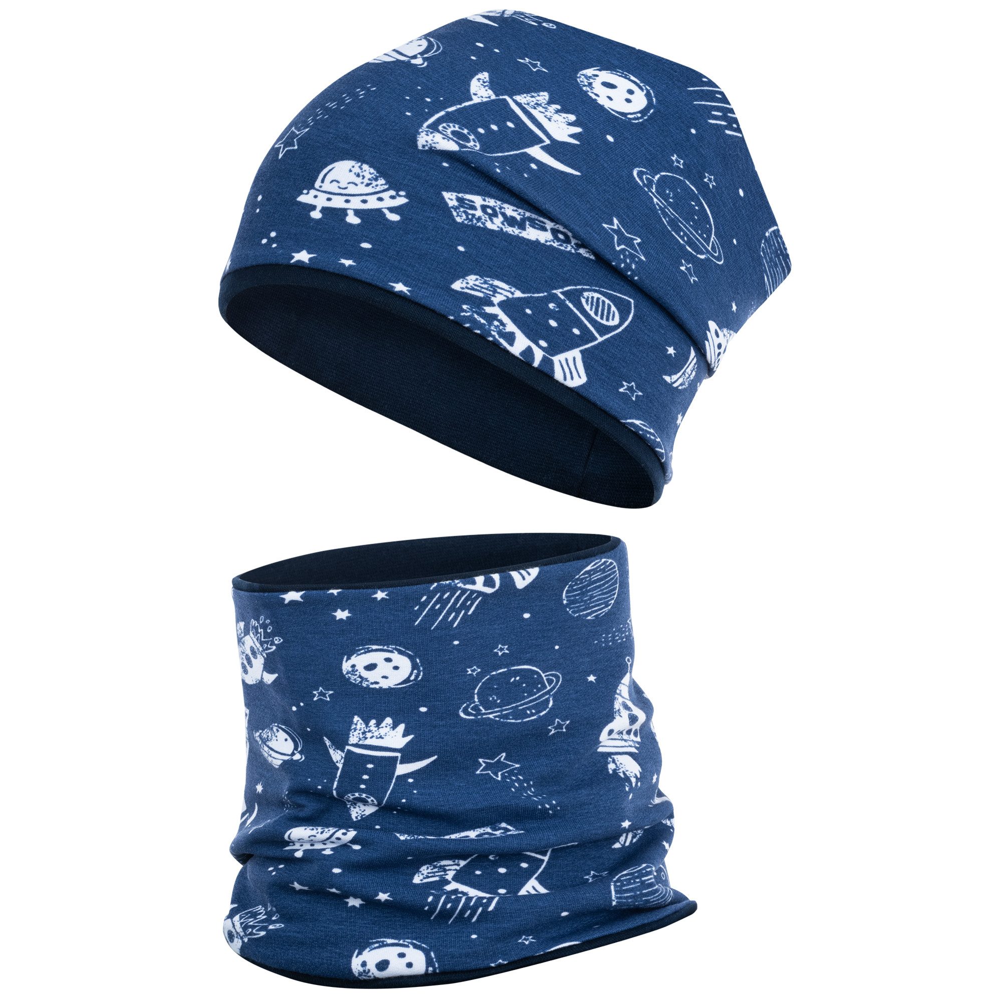 Smarillo Mütze & Schal Übergangsmütze + Schlauchschal Beanie Stoffmütze Junge Loop Baumwolle