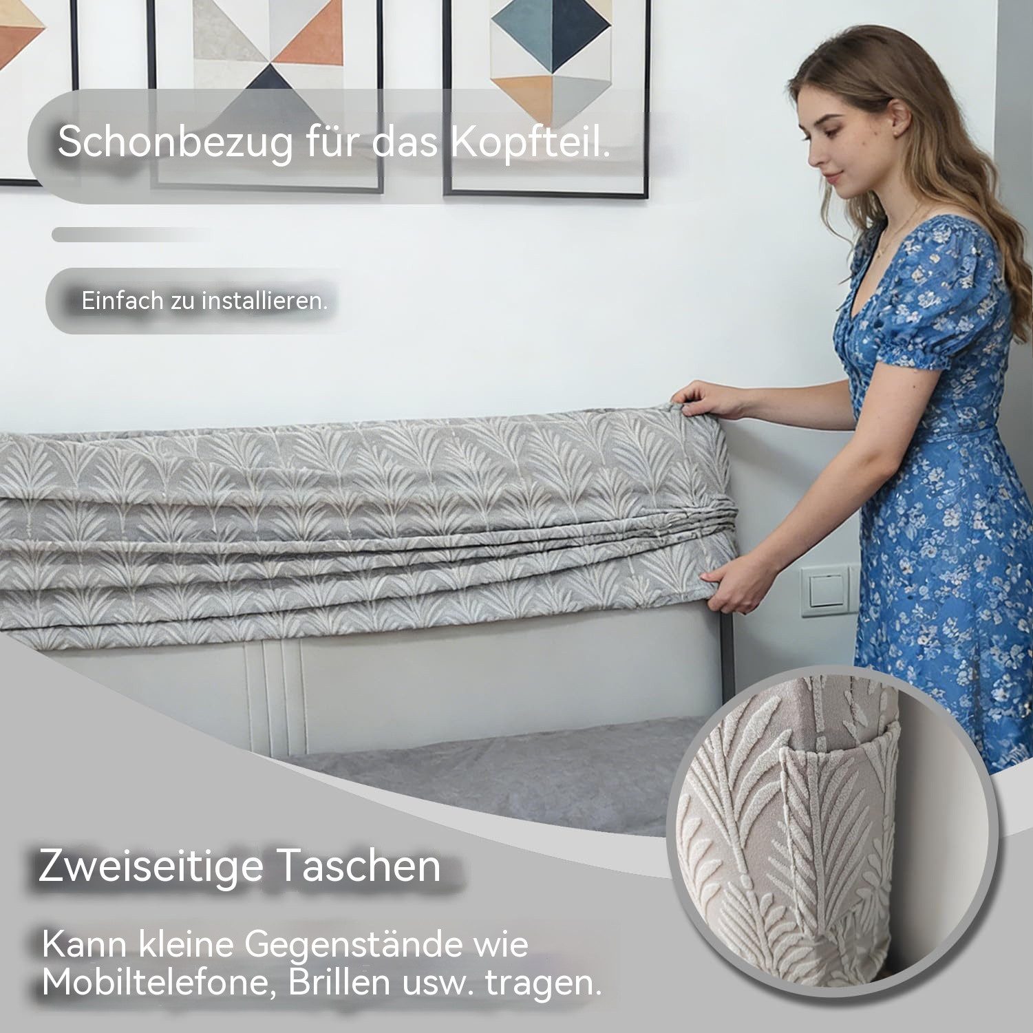 Zyronn Betthusse Dehnbare Bett Kopfteil Bezug,Staubdichte Kopfteilbezug, Der abnehmbare und waschbare Kopfteilbezug schützt die – Bild 4 von 5