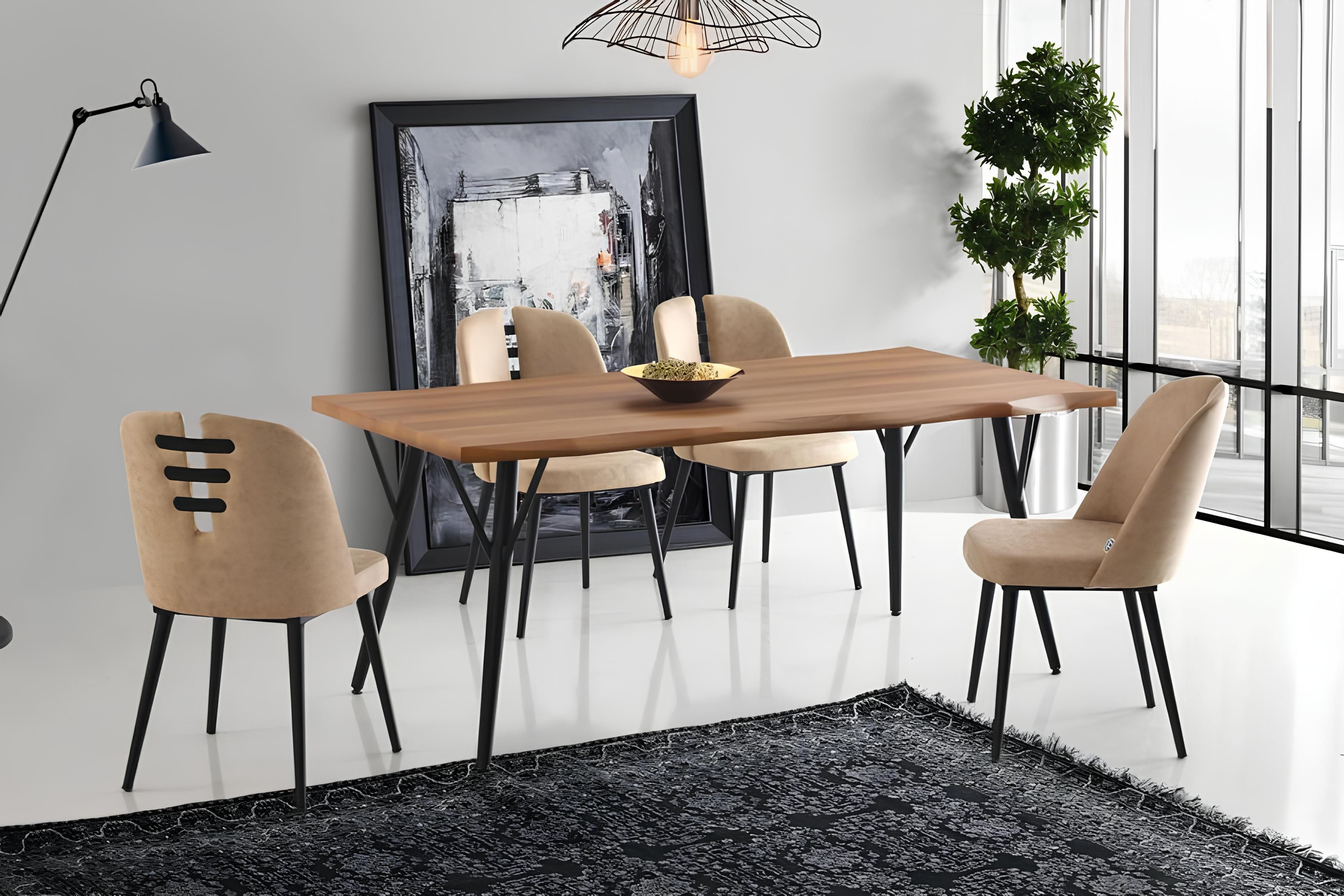Essgruppe Braunes Esszimmer-Set mit robustem Holztisch und gepolsterten Stühlen
