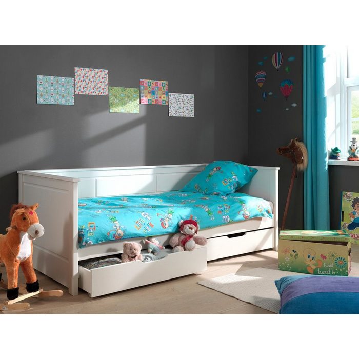 Natur24 Kinderbett Kinderbett Kojenbett Pino mit 2 Schubladen Kiefer Weiß 90x200 cm