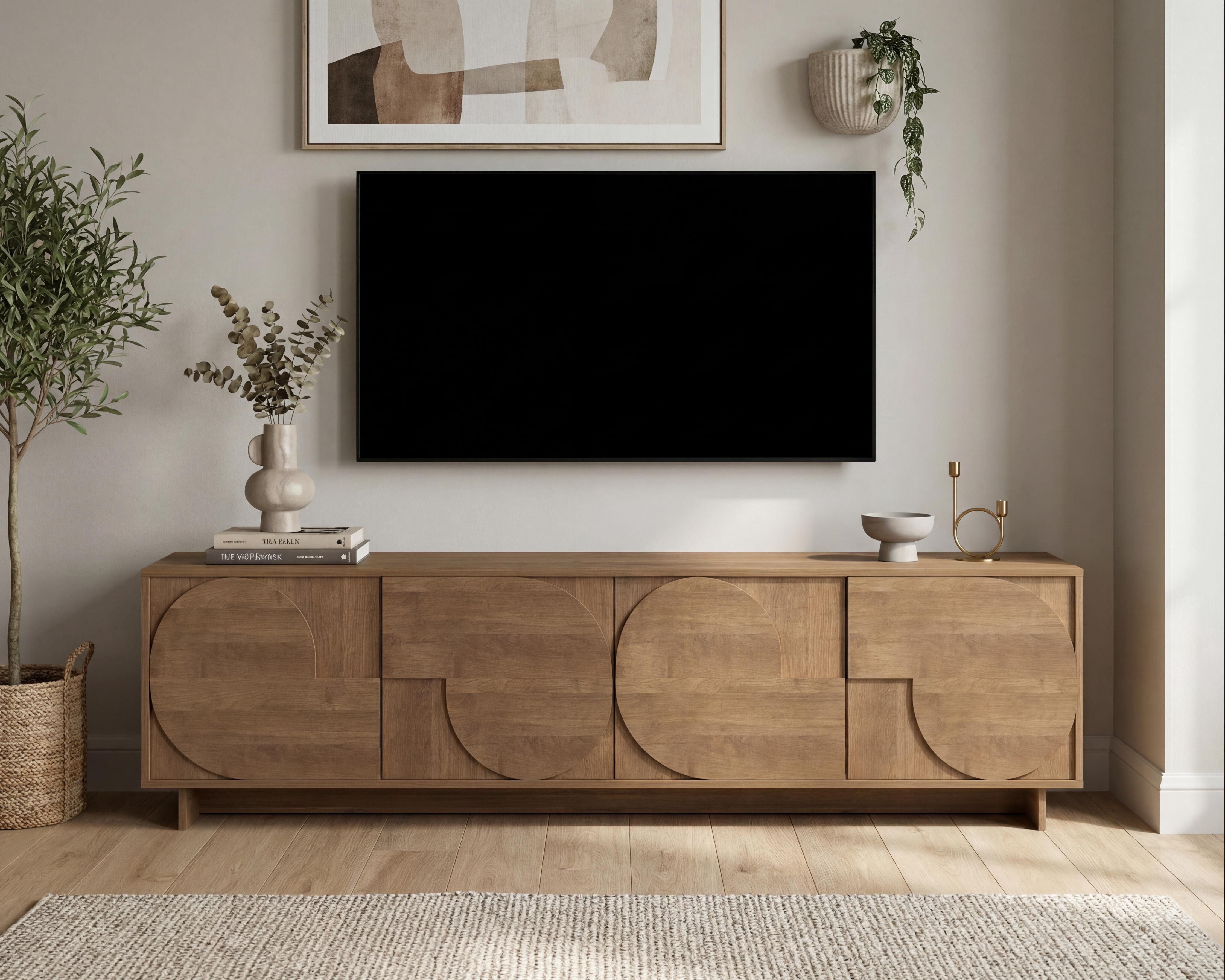 Home affaire Lowboard Zen, 205 cm breit, 4 Türen, Mediaboard, TV-Schrank, TV-Board, Push-to-open, 3D-Fronten, Mercure-Holzstruktur, viel Stauraum