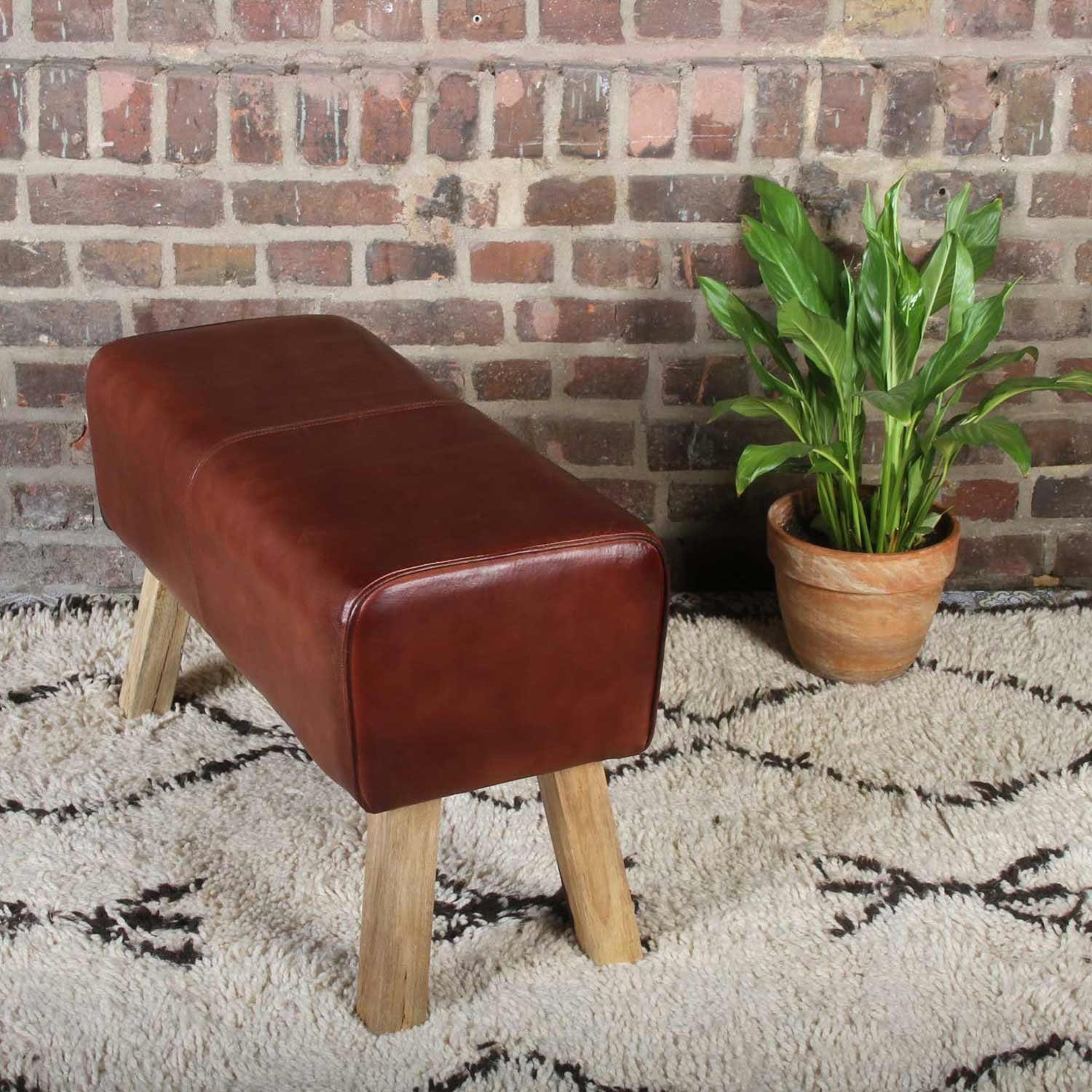 Casa Moro Sitzbank Leder Polsterbank Vinod 78x35x46 cm (Breite/Tiefe/Höhe) braun (Turnbock Design Turnbank modern eine Kult Hocker), Massivholz, Echtleder-Bezug HH4210