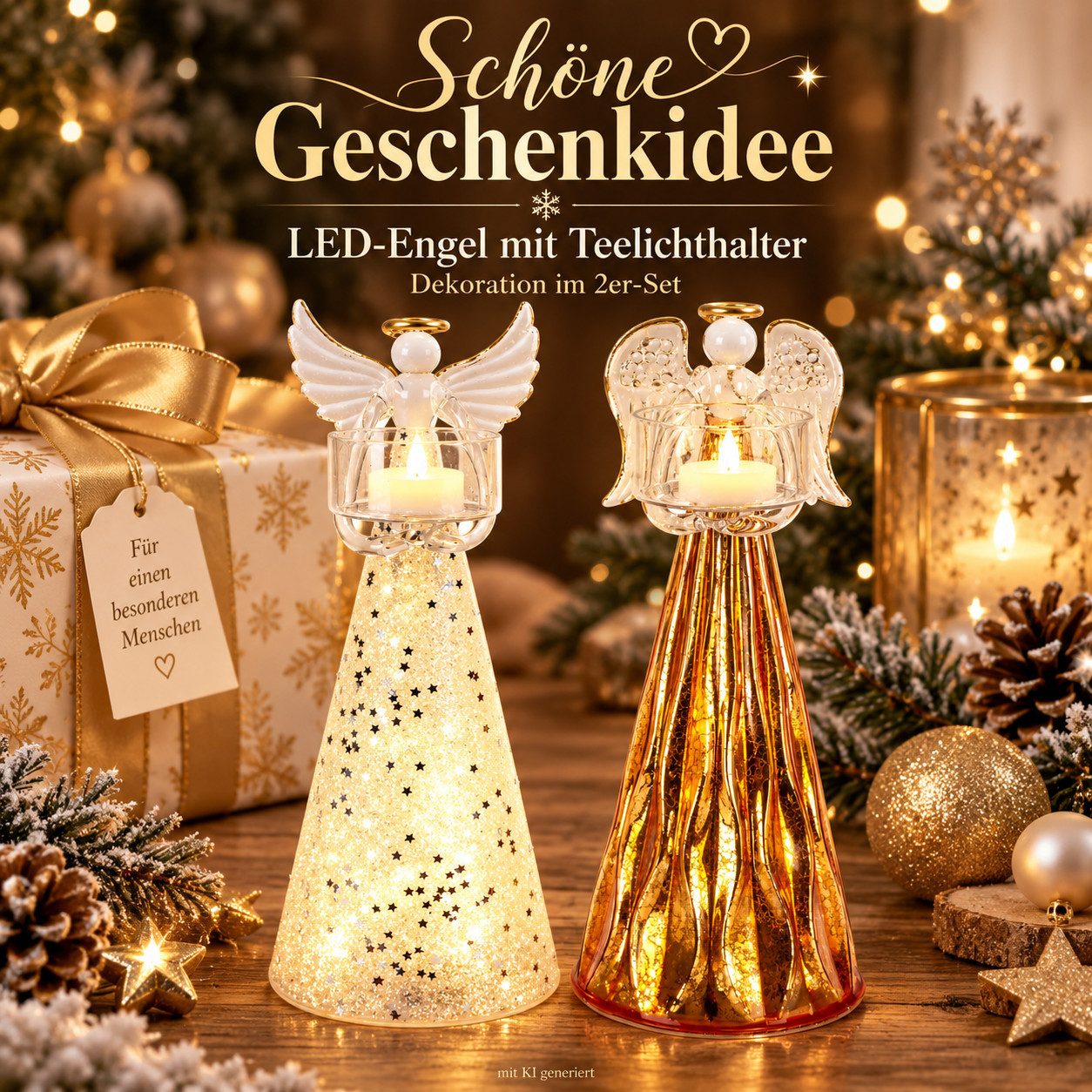 Weltbild LED-Dekofigur LED Engel mit Teelichthalter 2er Set Glas Deko Kerzenhalter, Weihnachtsdeko Adventsdeko Lichterdeko Tischdeko Winterdeko – Bild 5 von 5