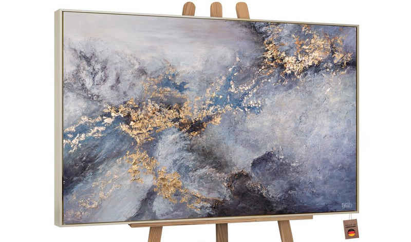YS-Art Gemälde Ranaissance, Abstrakt, Abstraktes Leinwand Bild Handgemalt Gold Blau Weiß