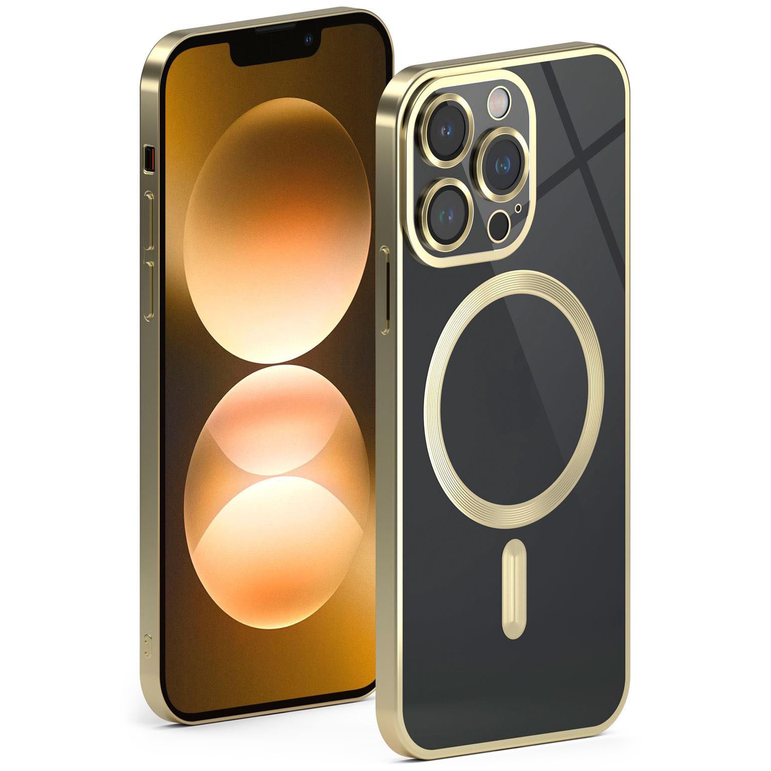 ONEFLOW Handyhülle für iPhone 12 Pro Max Hülle MagSafe Cover Aura Case Gold, Handy Schutz Hülle Silikon Case Back Cover durchsichtig Schutzhülle