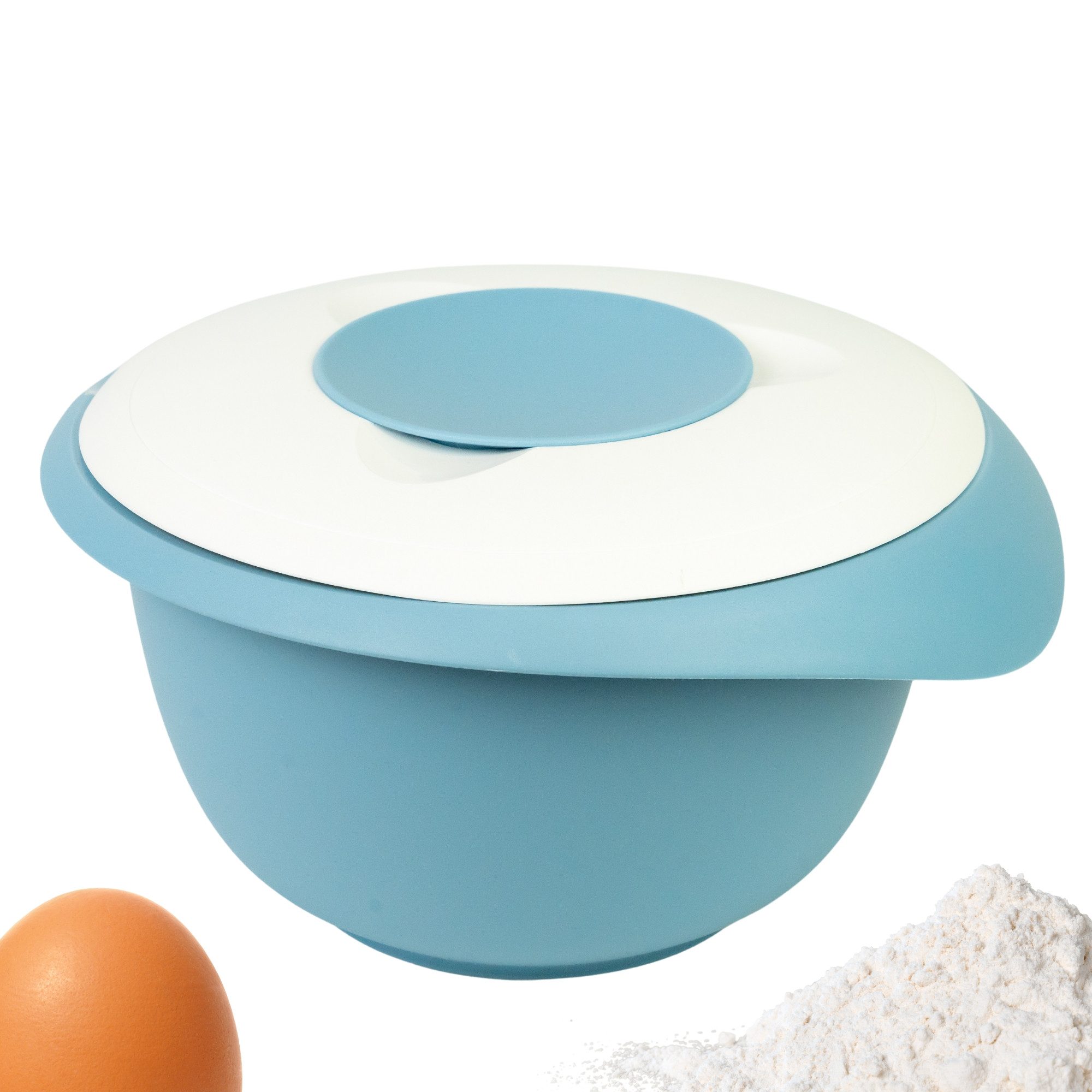 WESTMARK Rührschüssel mit zweigeteiltem Deckel, 3,5 l, Mit Ausgießer, Kunststoff, Blau/Weiß, PP, PE