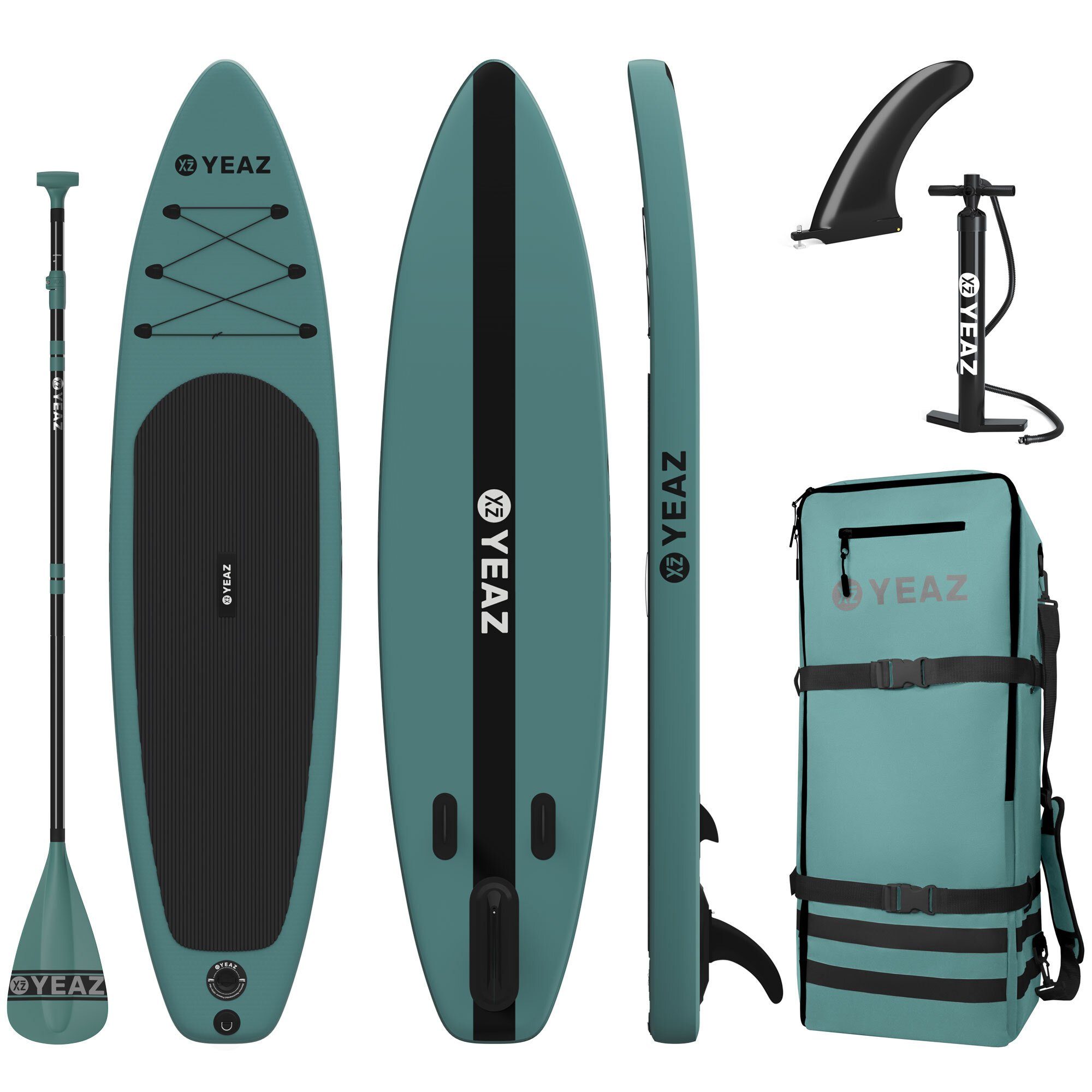 YEAZ Inflatable SUP-Board COSTIERA - EXOTRACE - SET sup board und kit, Inflatable SUP Board, (Set), inkl. Zubehör wie Paddel, Handpumpe und Rucksack